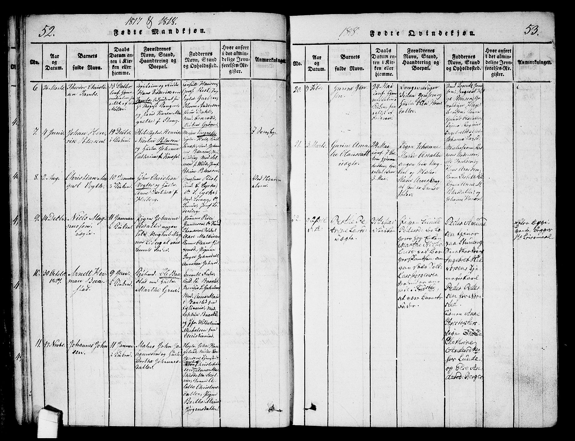 Halden prestekontor Kirkebøker, AV/SAO-A-10909/G/Ga/L0001: Parish register (copy) no. 1, 1815-1833, p. 52-53