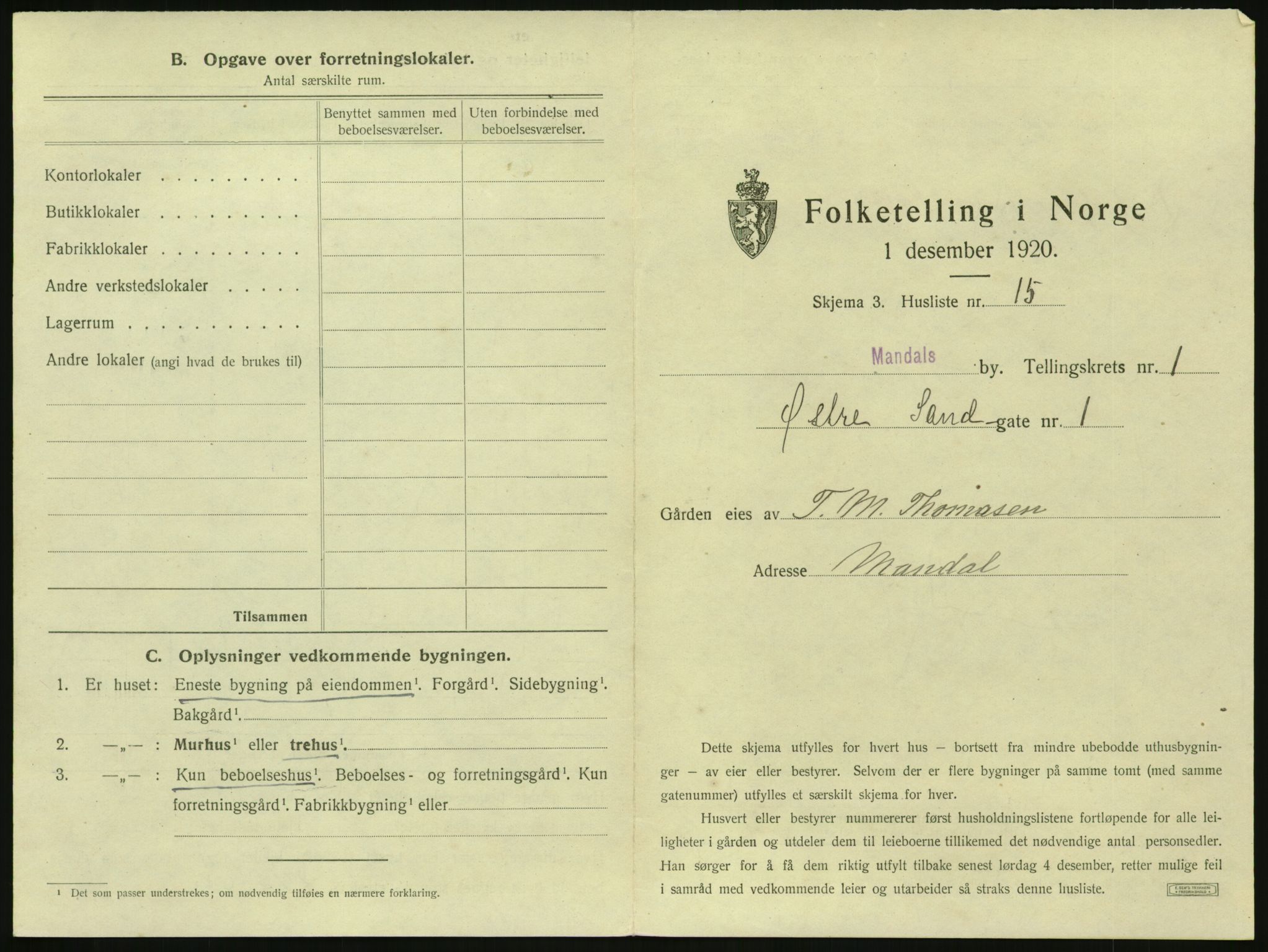 SAK, 1920 census for Mandal, 1920, p. 73