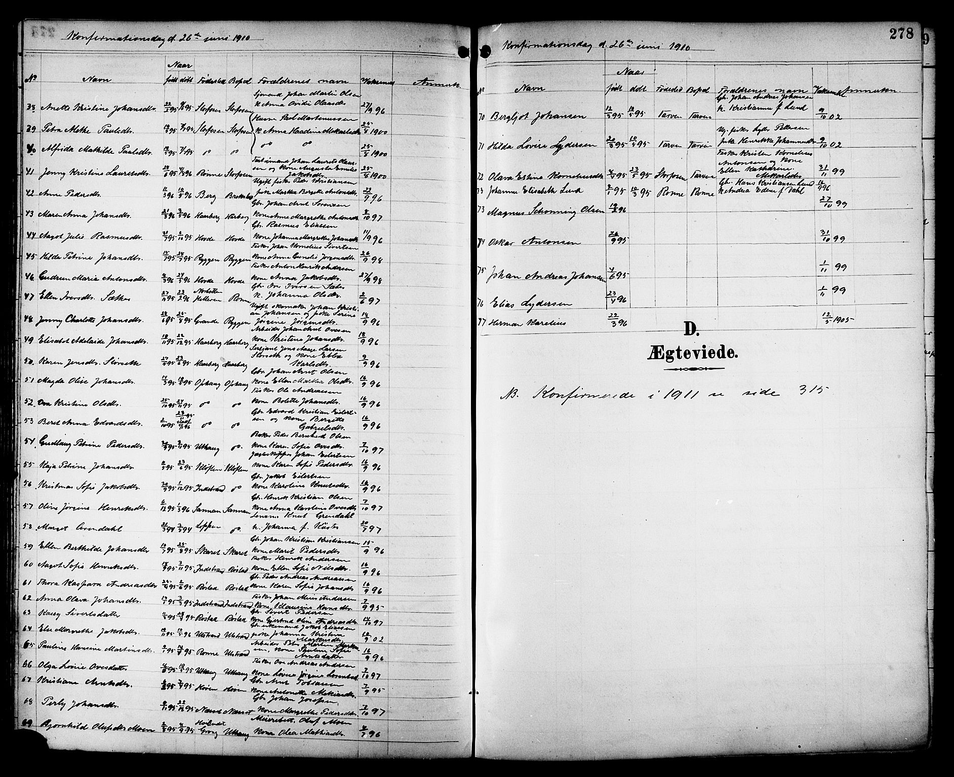 Ministerialprotokoller, klokkerbøker og fødselsregistre - Sør-Trøndelag, AV/SAT-A-1456/659/L0746: Parish register (copy) no. 659C03, 1893-1912, p. 278