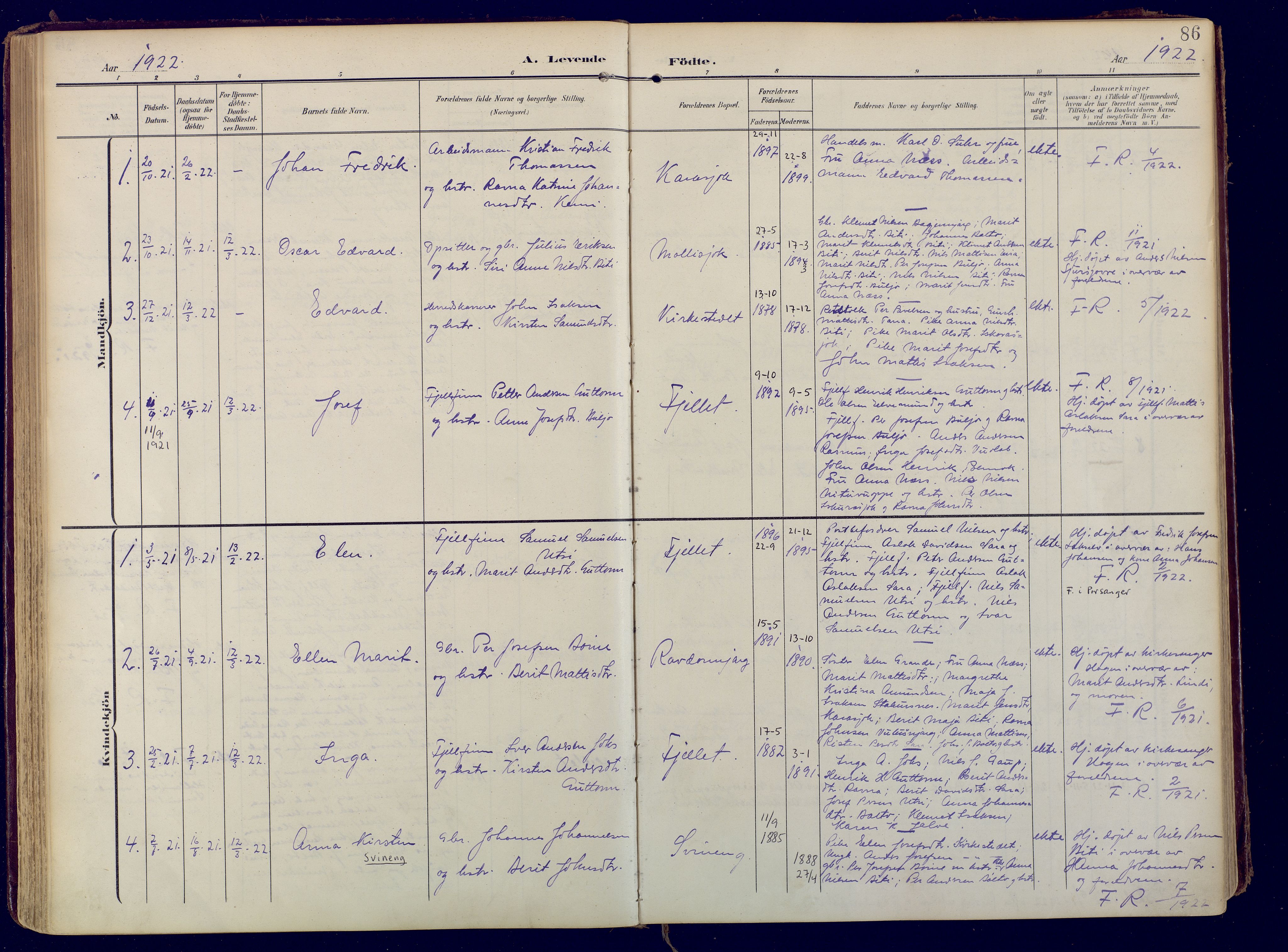 Karasjok sokneprestkontor, AV/SATØ-S-1352/H/Ha: Parish register (official) no. 3, 1907-1926, p. 86