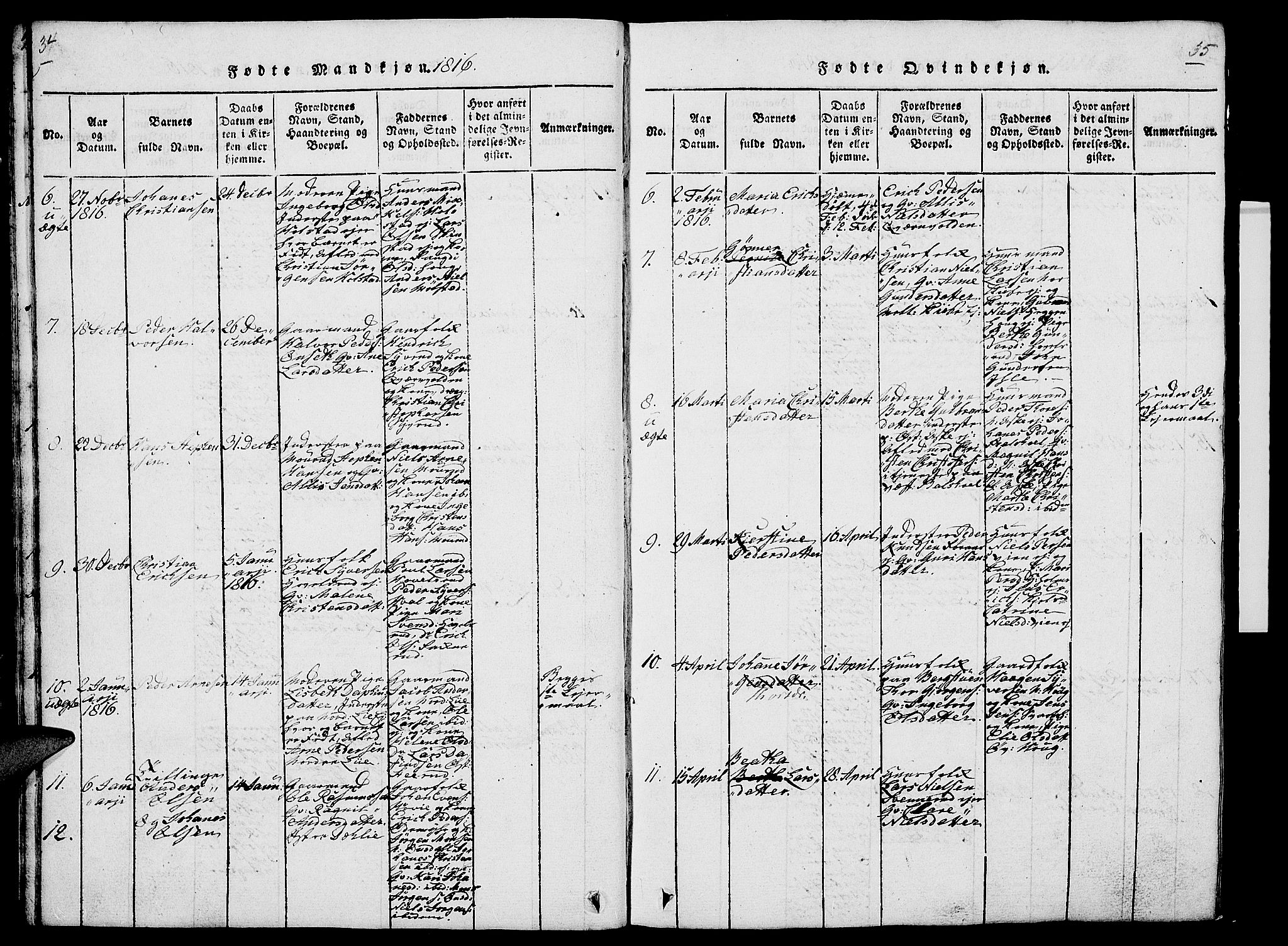 Nes prestekontor, Hedmark, AV/SAH-PREST-020/L/La/L0003: Parish register (copy) no. 3, 1814-1831, p. 34-35