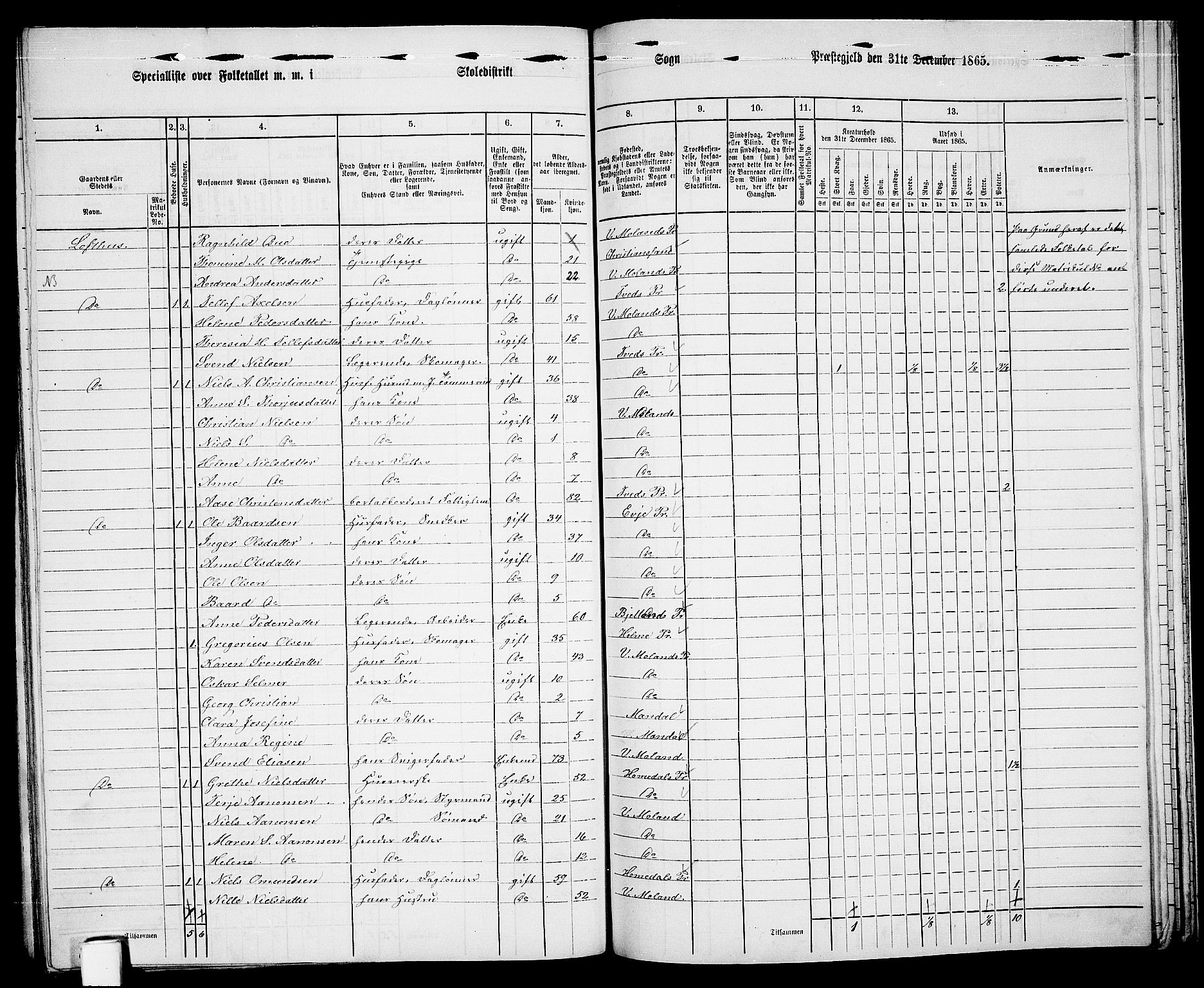 RA, 1865 census for Vestre Moland/Vestre Moland, 1865, p. 62