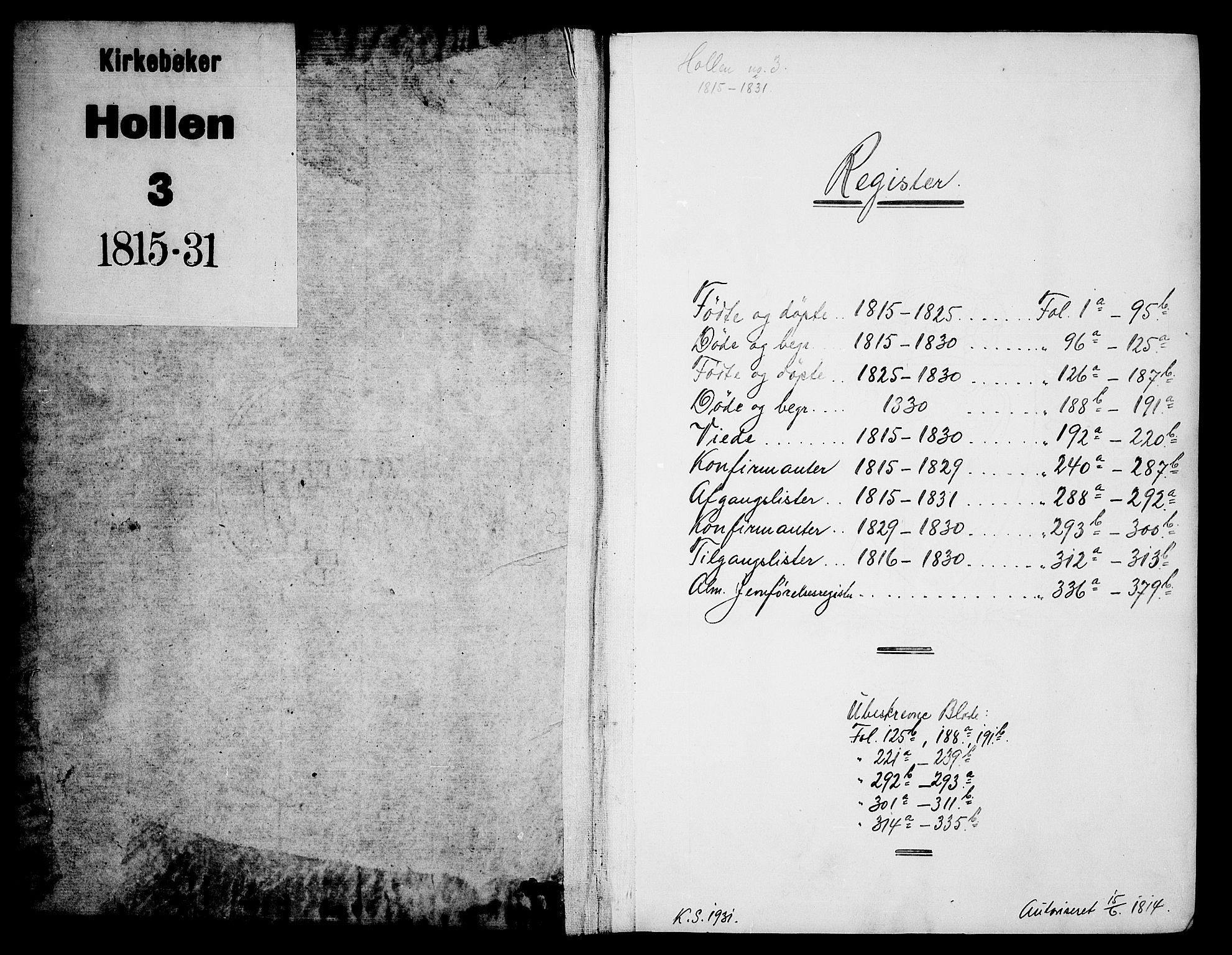 Holla kirkebøker, SAKO/A-272/G/Ga/L0001: Parish register (copy) no. I 1, 1814-1830