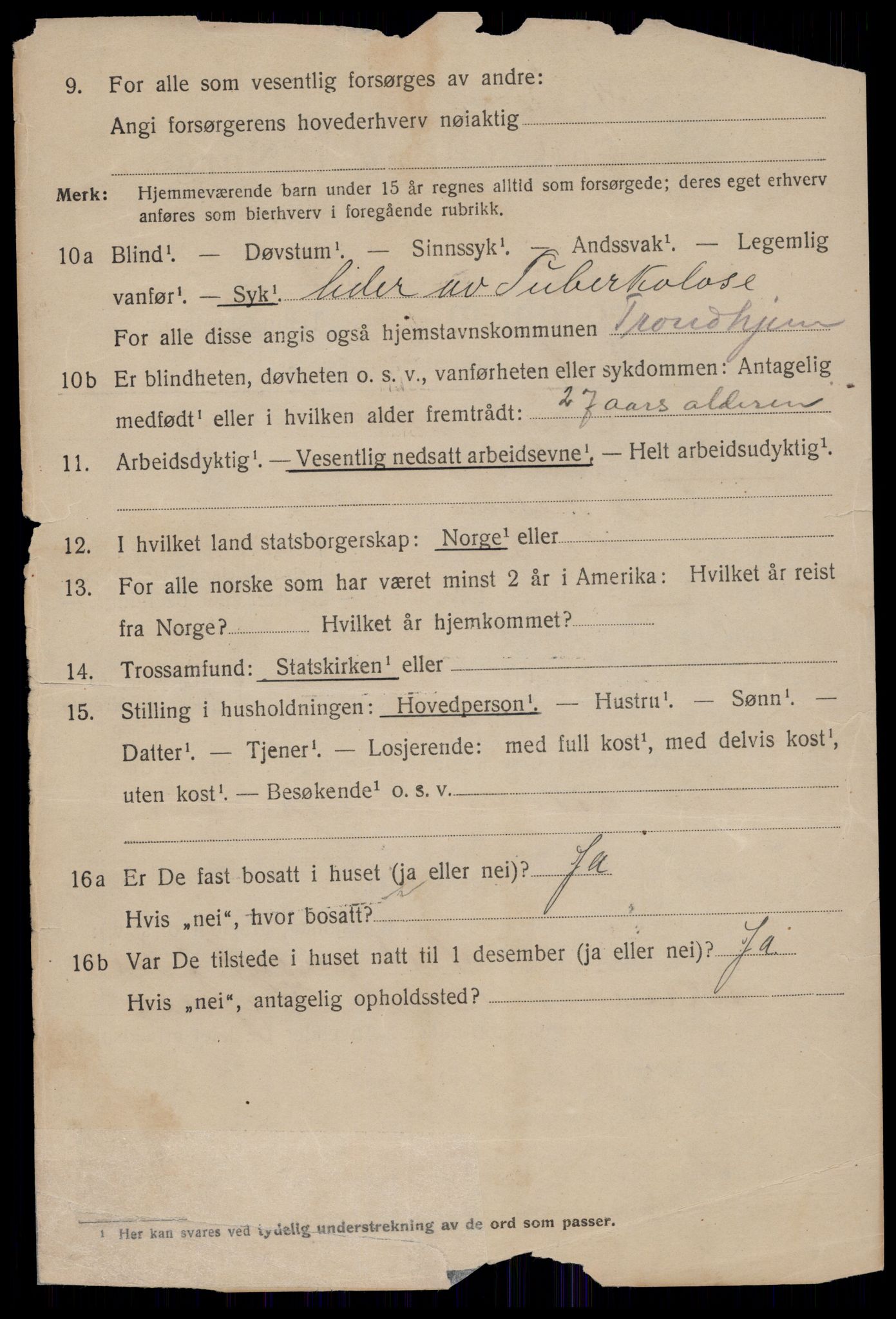 SAT, 1920 census for Trondheim, 1920, p. 105081