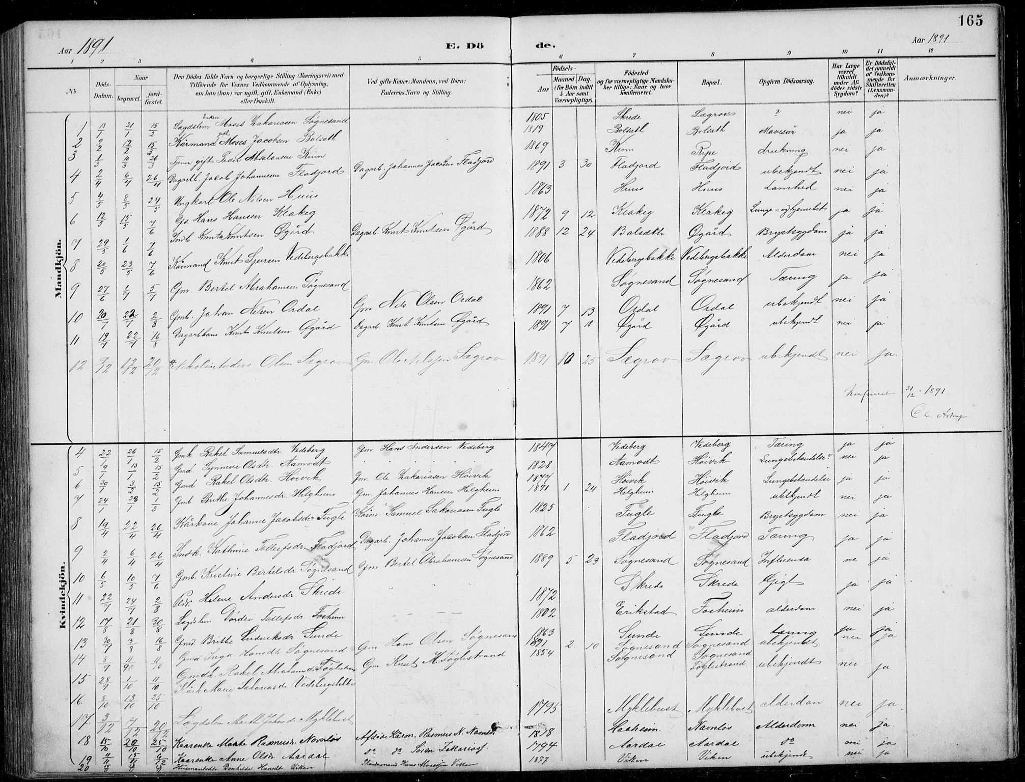 Jølster sokneprestembete, SAB/A-80701/H/Hab/Habb/L0002: Parish register (copy) no. B 2, 1887-1920, p. 165