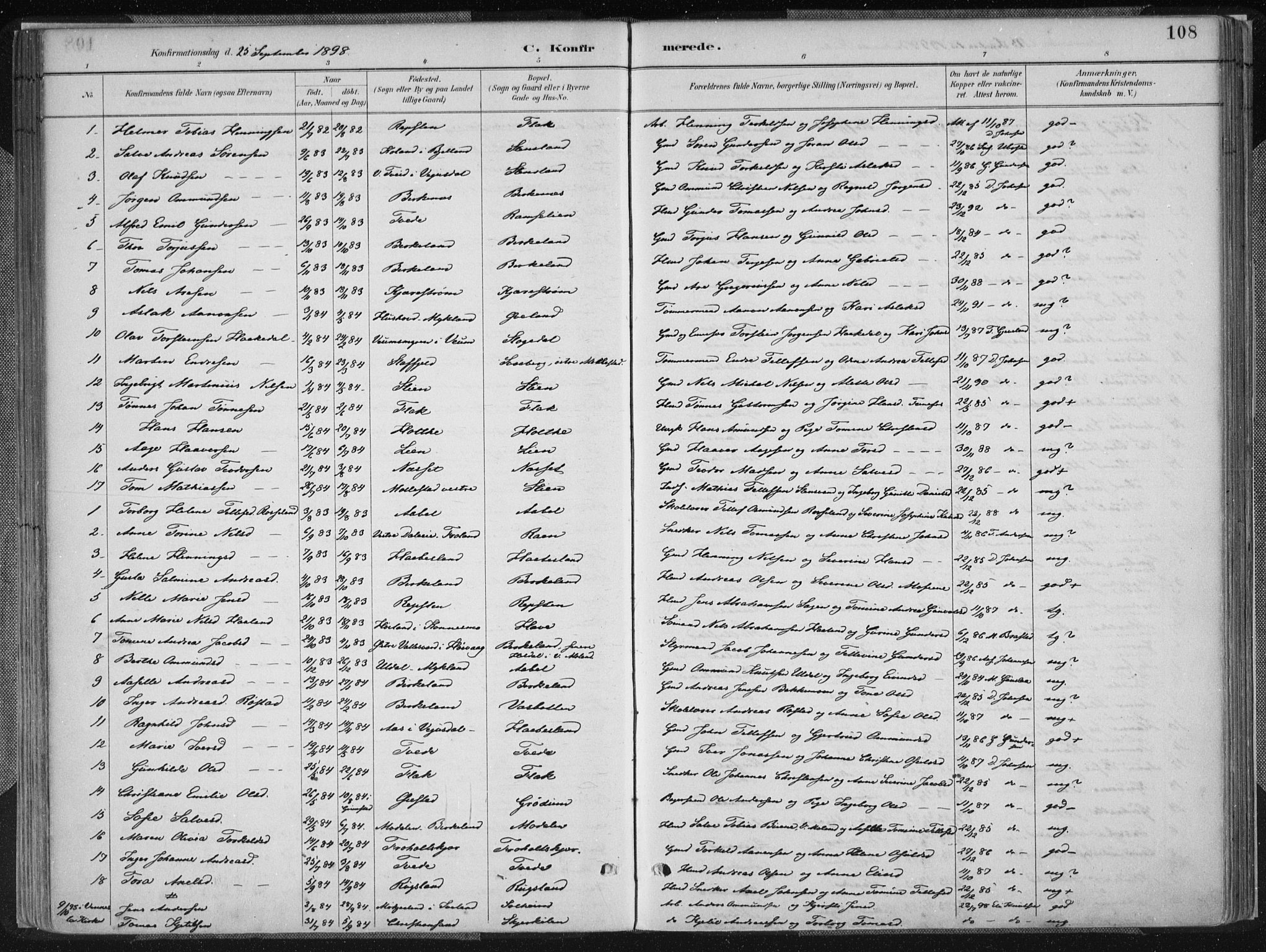 Birkenes sokneprestkontor, SAK/1111-0004/F/Fa/L0005: Parish register (official) no. A 5, 1887-1907, p. 108