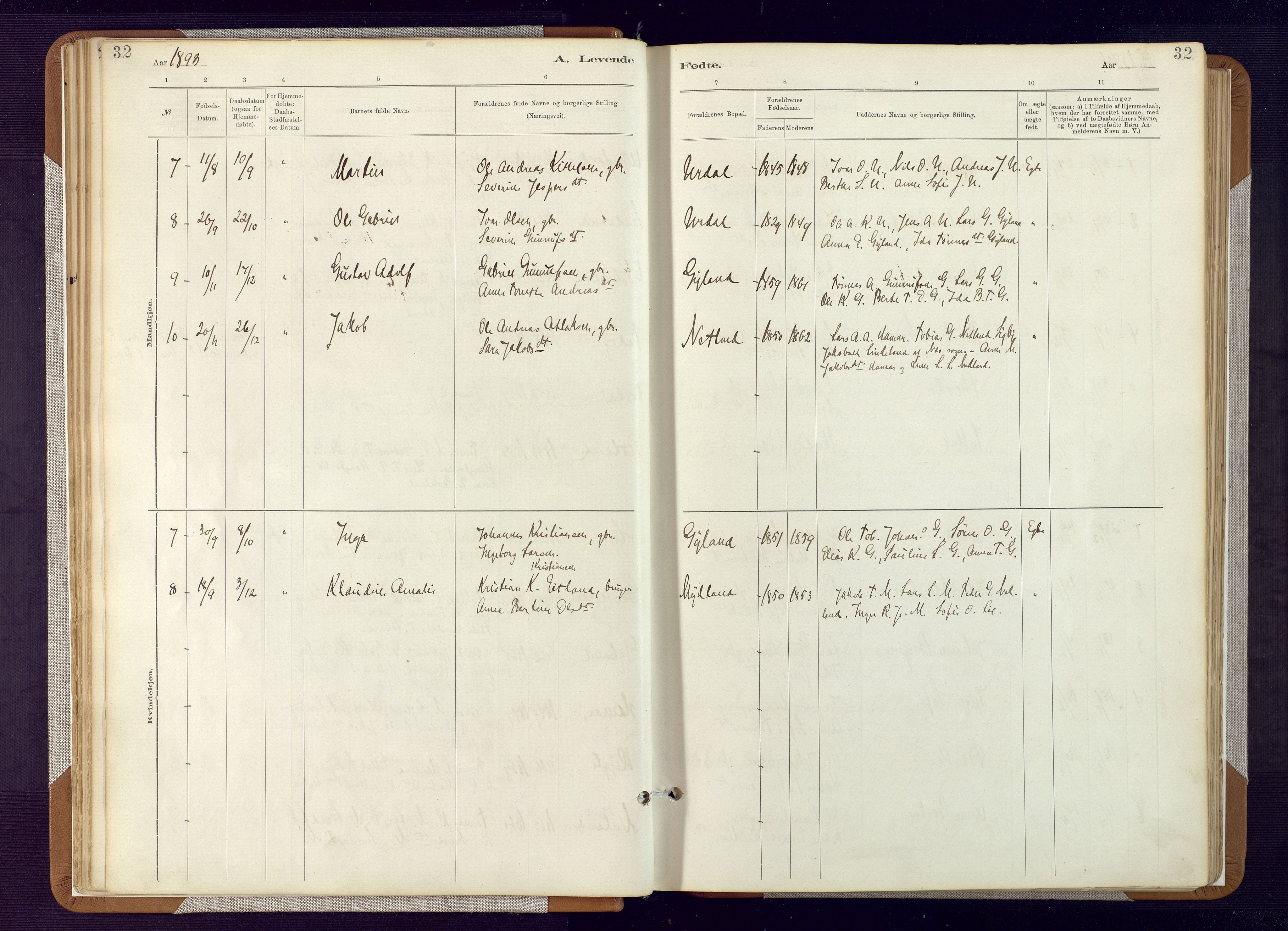 Bakke sokneprestkontor, SAK/1111-0002/F/Fa/Fab/L0003: Parish register (official) no. A 3, 1884-1921, p. 32