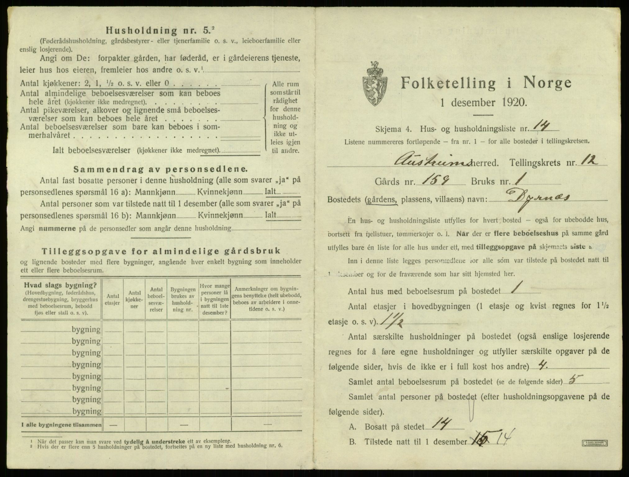 SAB, 1920 census for Austrheim, 1920, p. 618