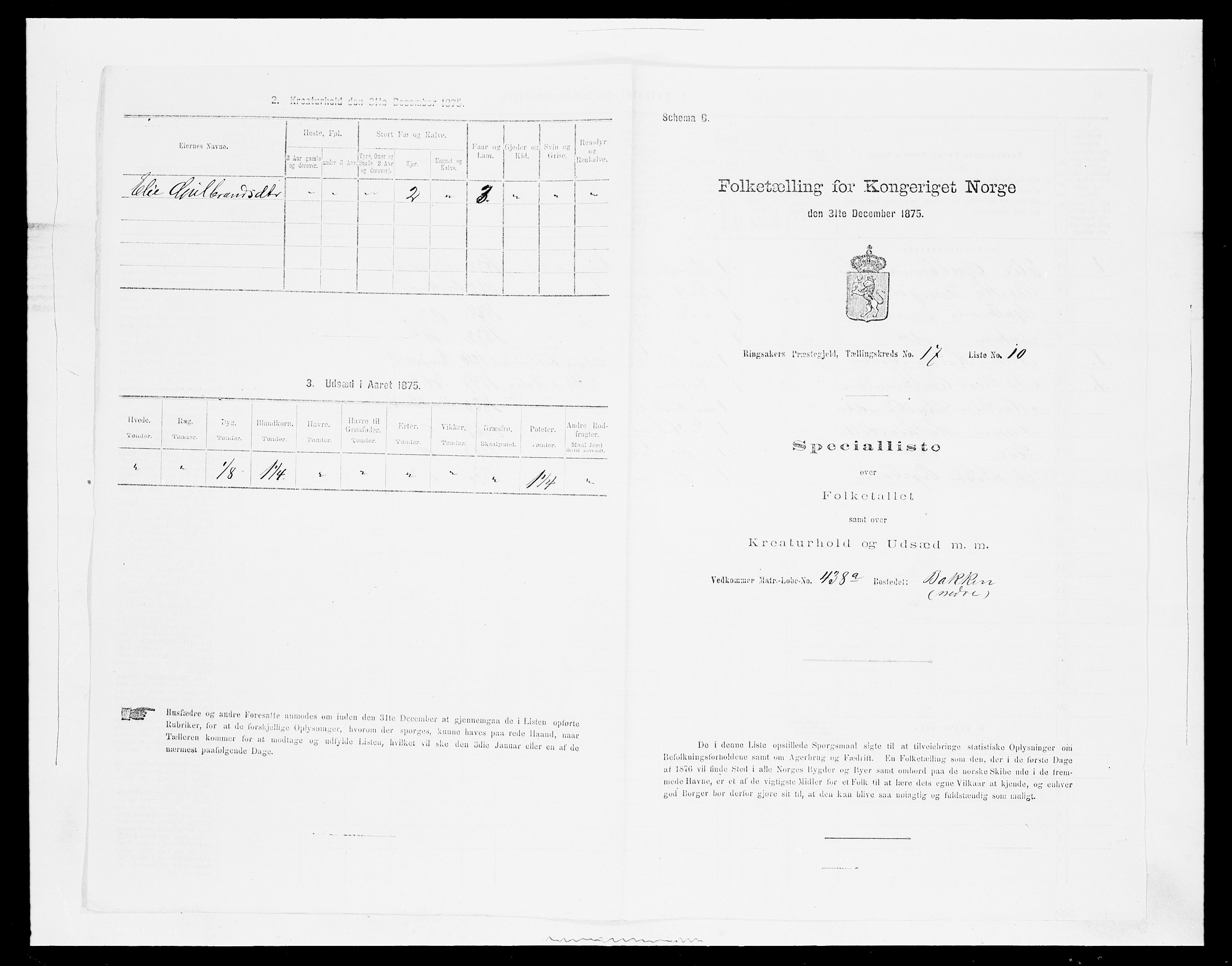 SAH, 1875 census for 0412P Ringsaker, 1875, p. 3409