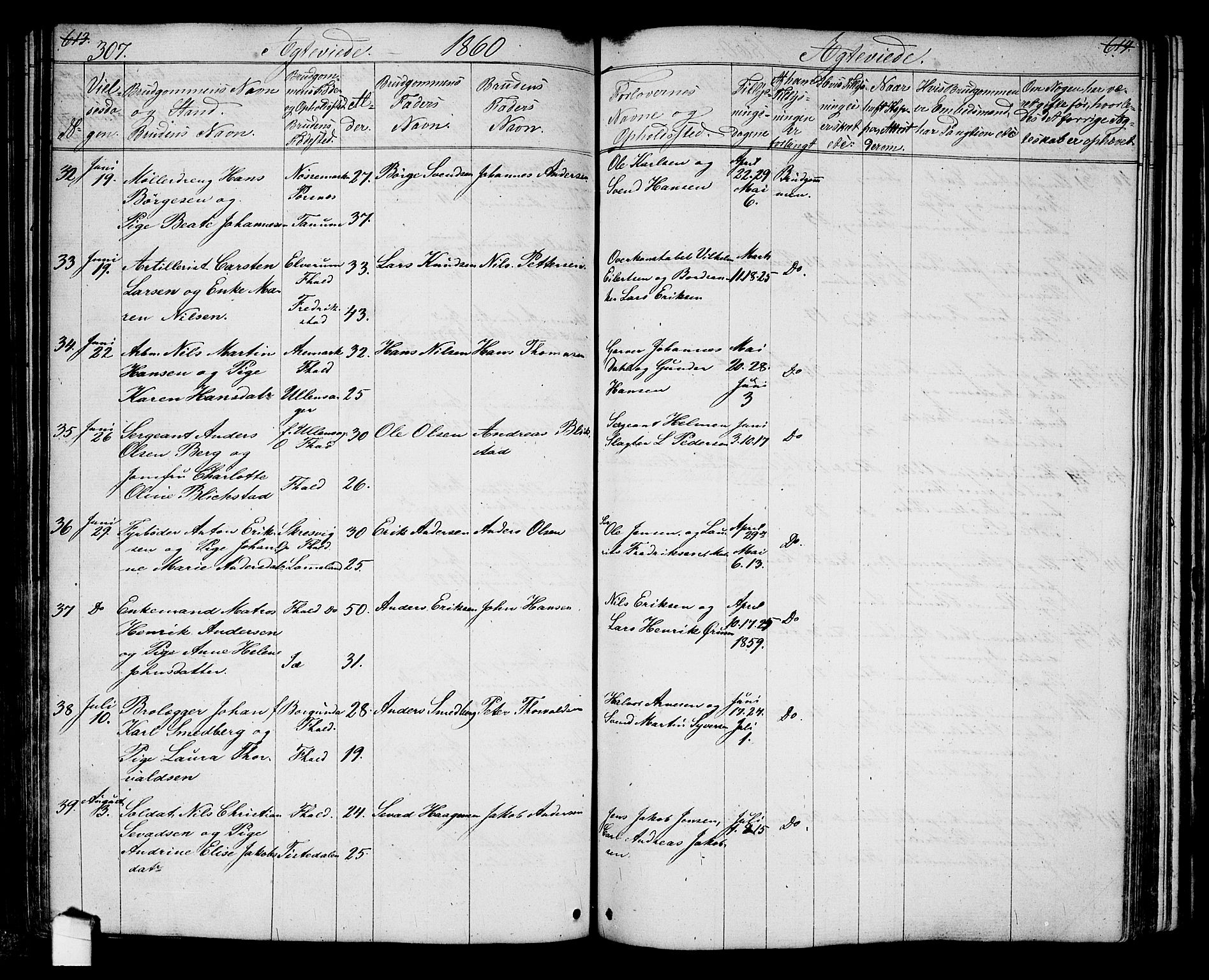 Halden prestekontor Kirkebøker, AV/SAO-A-10909/G/Ga/L0005a: Parish register (copy) no. 5A, 1855-1864, p. 307