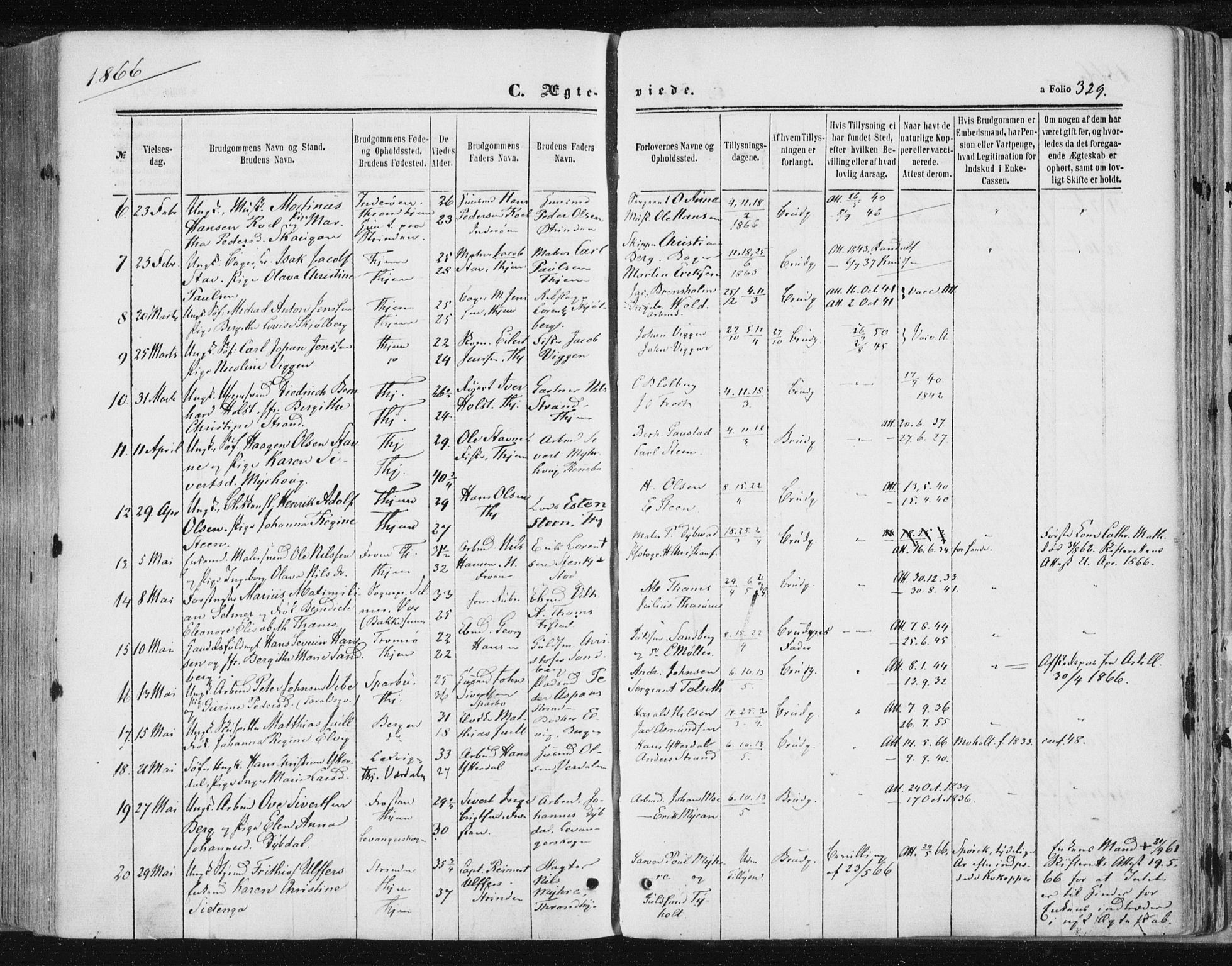 Ministerialprotokoller, klokkerbøker og fødselsregistre - Sør-Trøndelag, SAT/A-1456/602/L0115: Parish register (official) no. 602A13, 1860-1872, p. 329