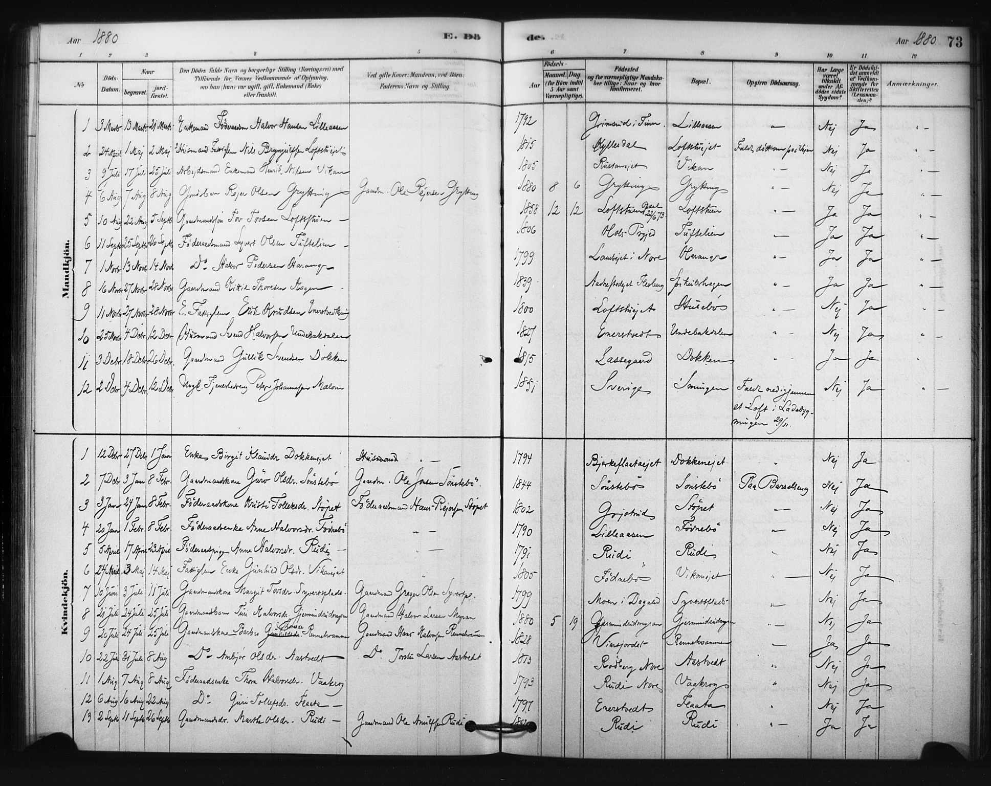 Nore kirkebøker, SAKO/A-238/F/Fc/L0003: Parish register (official) no. III 3, 1878-1884, p. 73