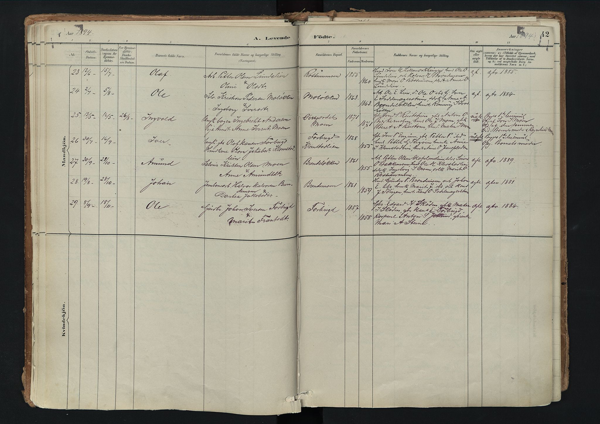 Nord-Fron prestekontor, AV/SAH-PREST-080/H/Ha/Haa/L0003: Parish register (official) no. 3, 1884-1914, p. 42