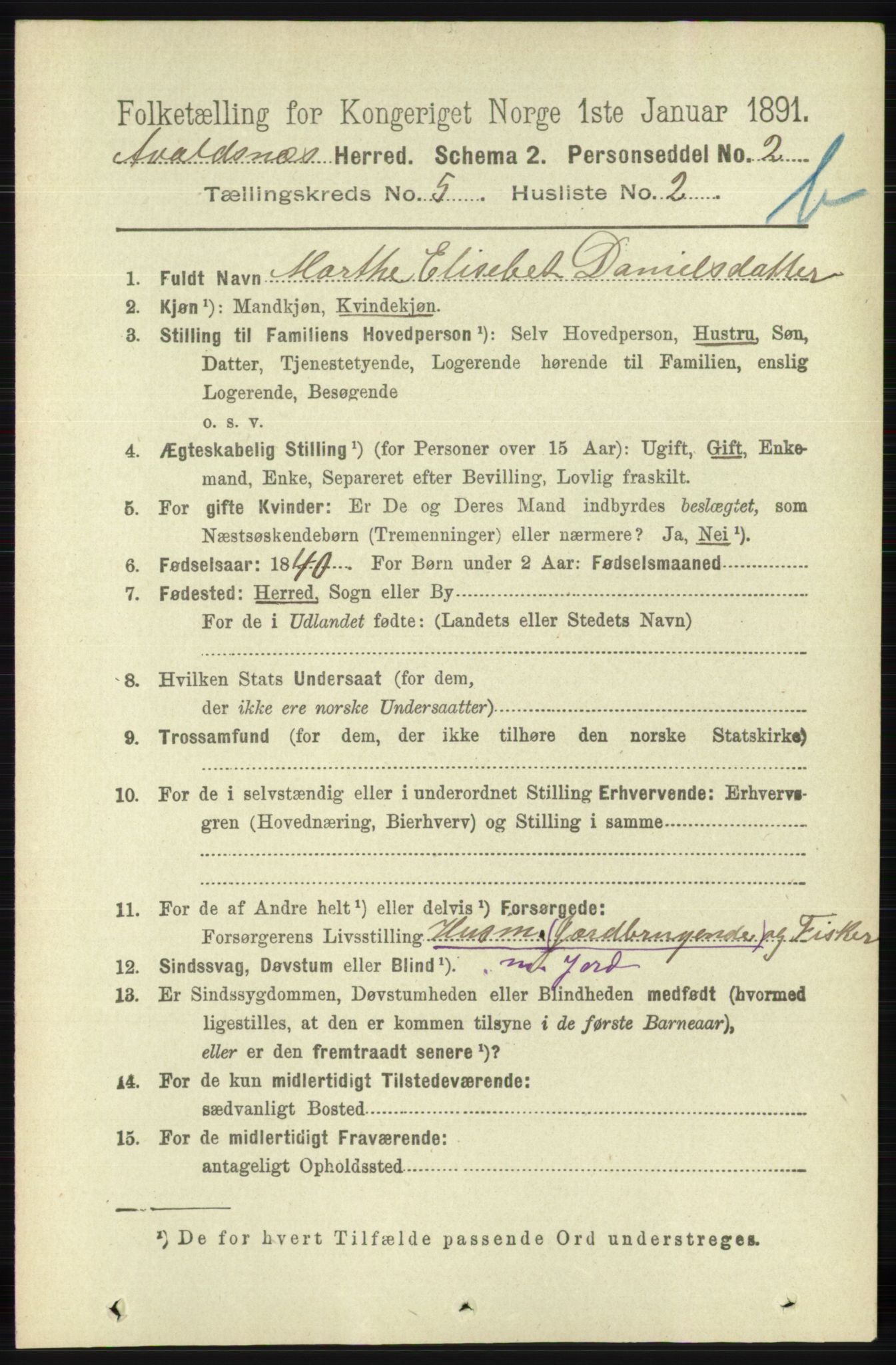 RA, 1891 census for 1147 Avaldsnes, 1891, p. 3027