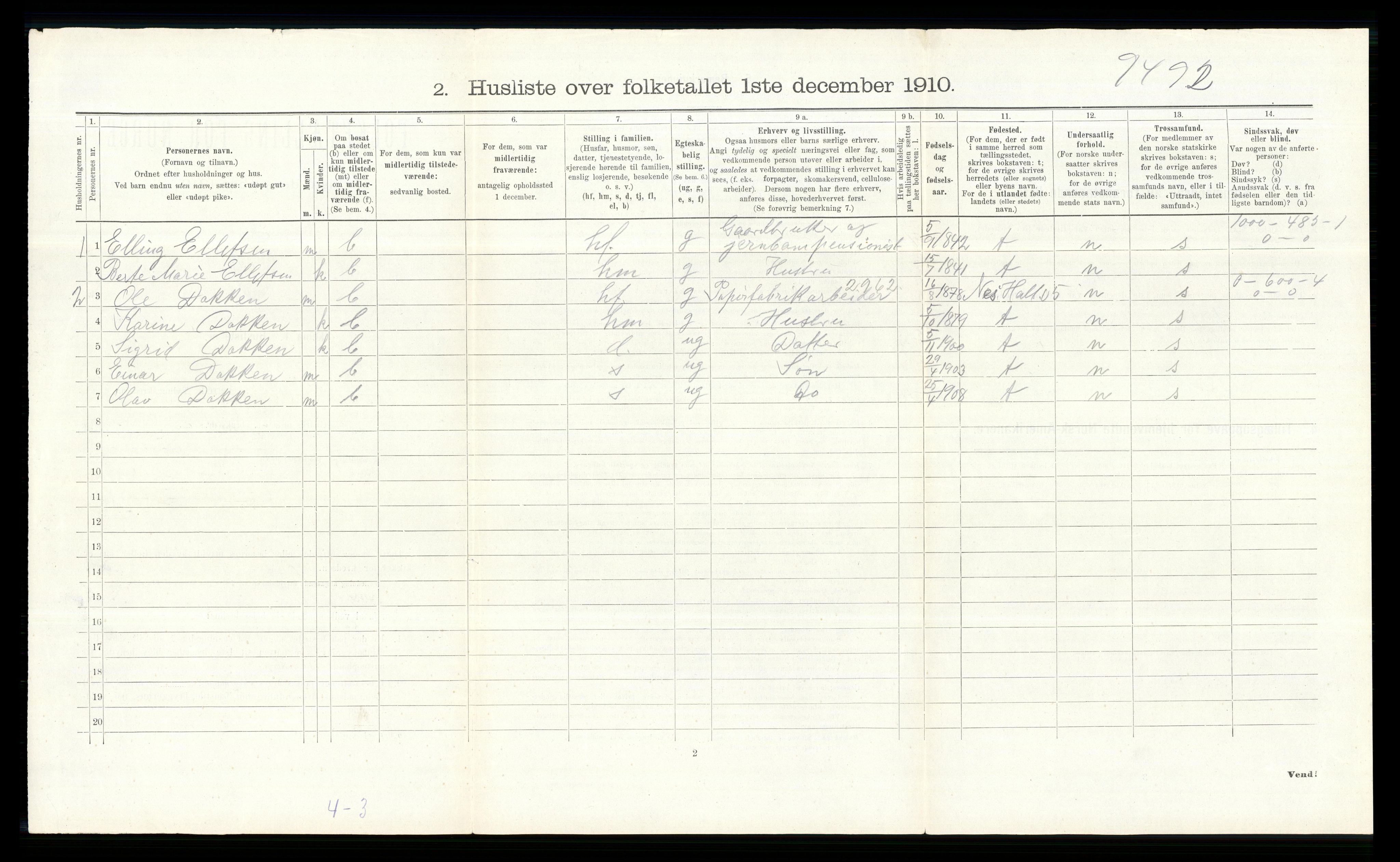 RA, 1910 census for Norderhov, 1910, p. 1215