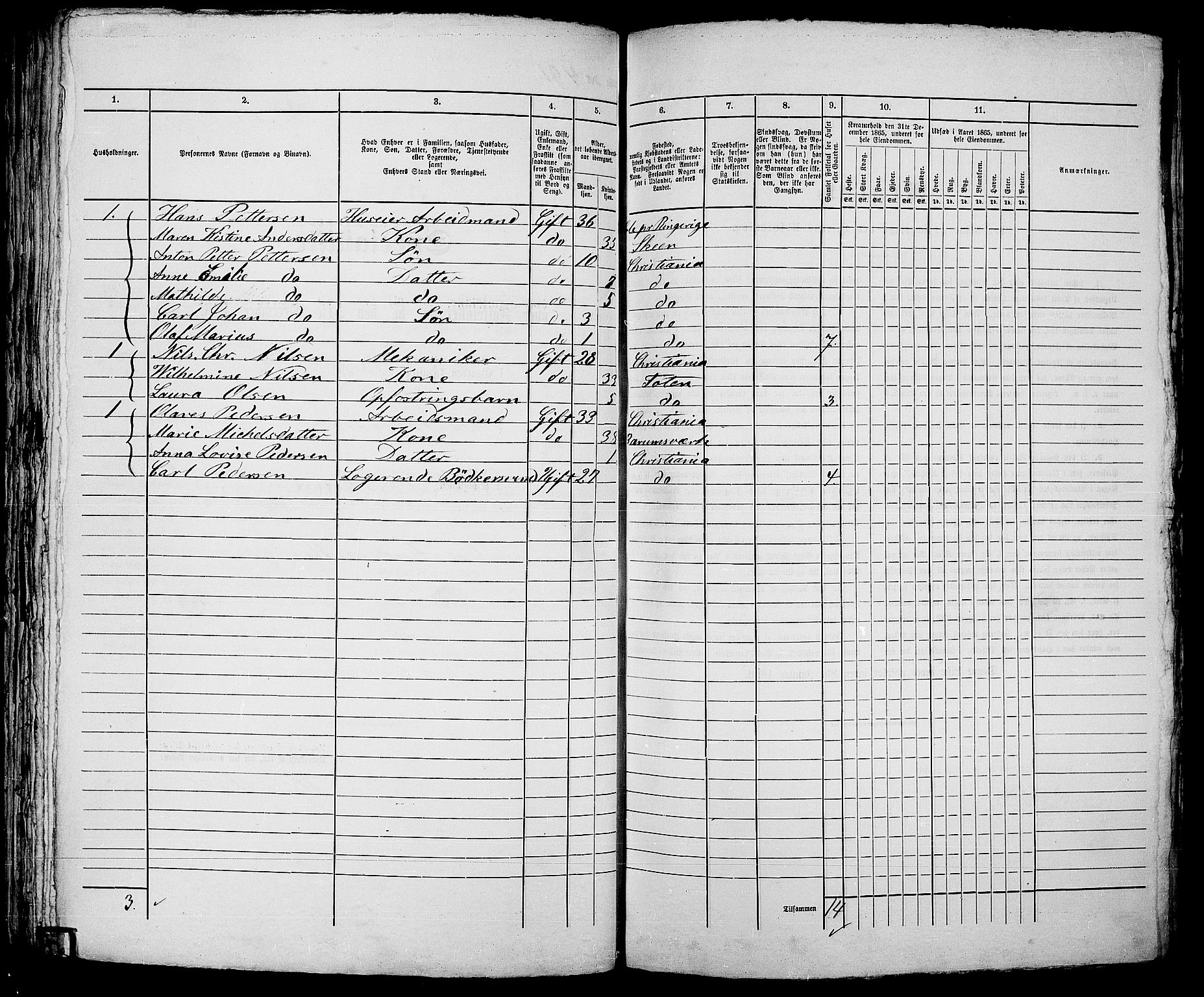 RA, 1865 census for Kristiania, 1865, p. 1321