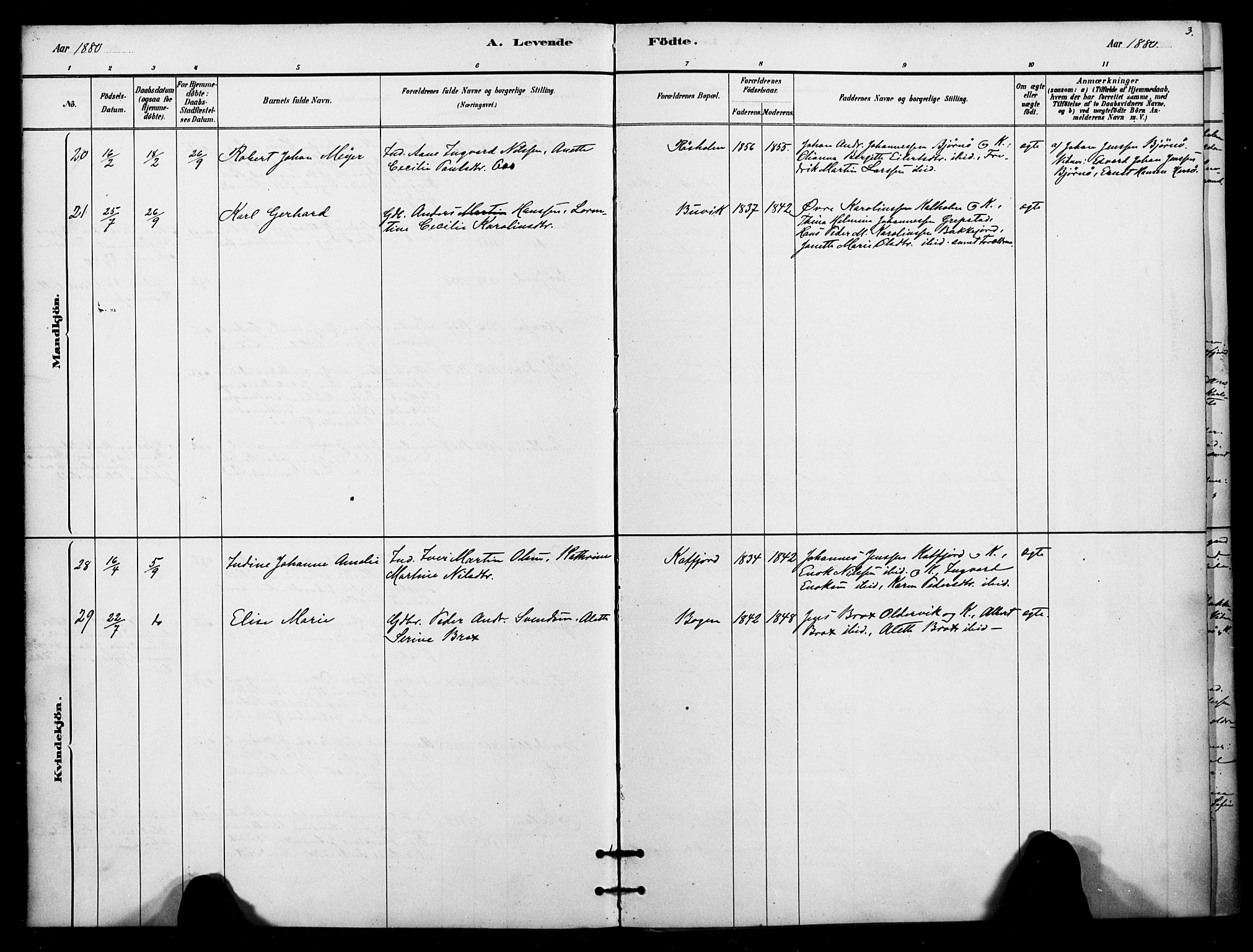 Lenvik sokneprestembete, AV/SATØ-S-1310/H/Ha/Haa/L0012kirke: Parish register (official) no. 12, 1880-1895, p. 3