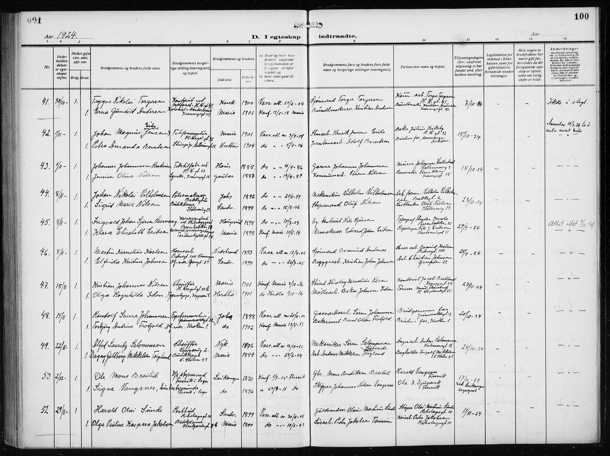 Mariakirken Sokneprestembete, AV/SAB-A-76901/H/Haa/L0015: Parish register (official) no. C 3, 1913-1927, p. 100