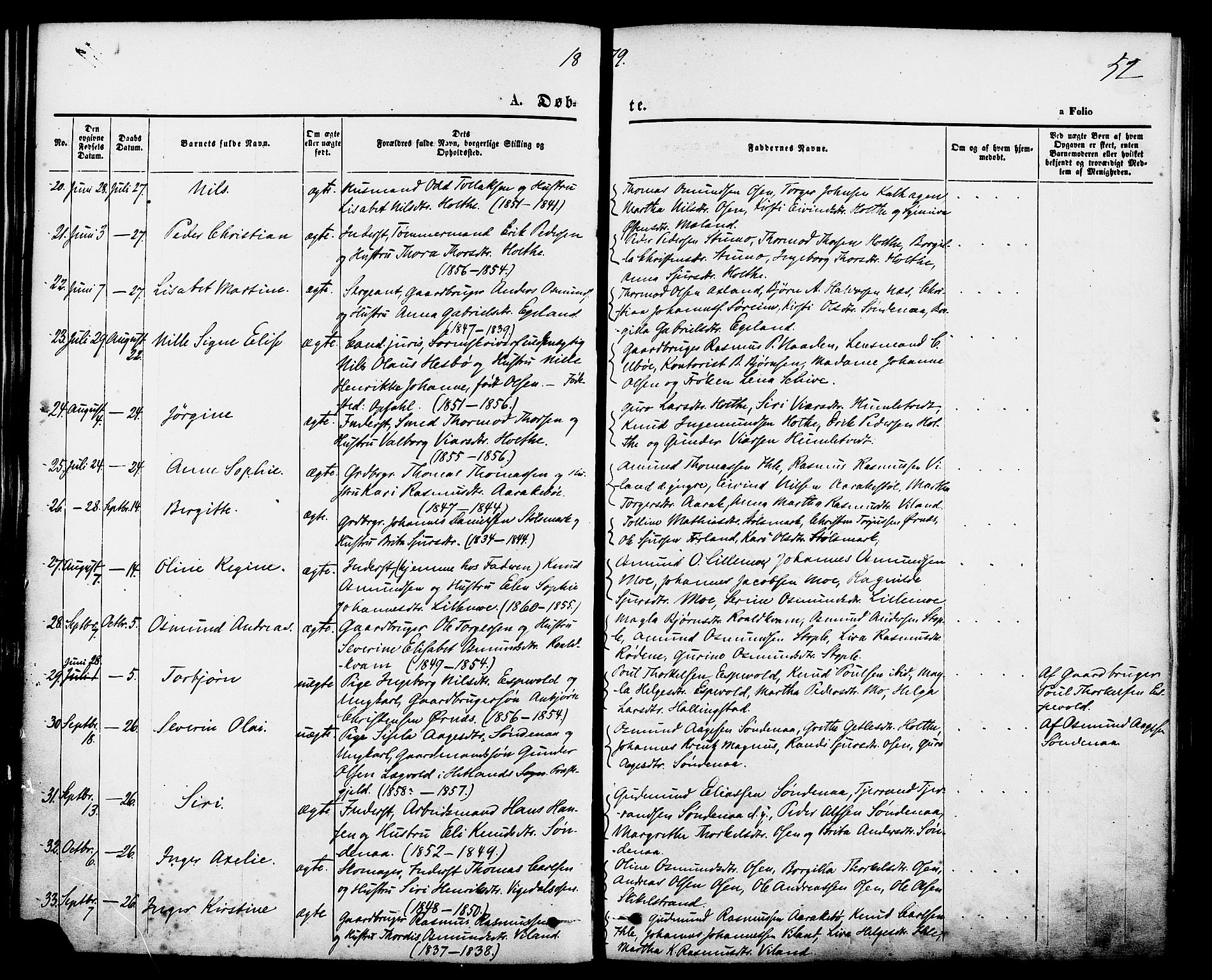 Vikedal sokneprestkontor, SAST/A-101840/01/IV: Parish register (official) no. A 7, 1868-1883, p. 52