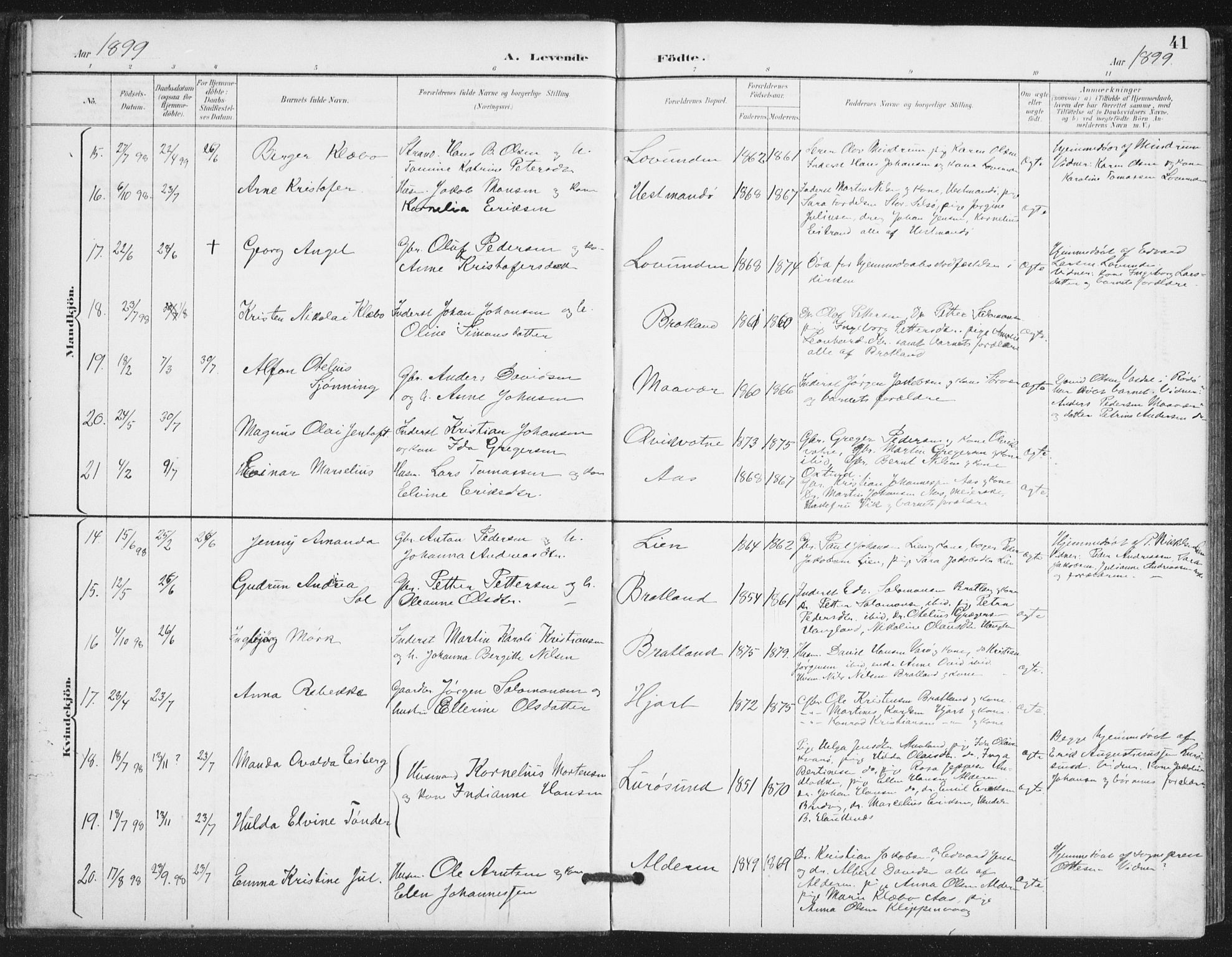 Ministerialprotokoller, klokkerbøker og fødselsregistre - Nordland, AV/SAT-A-1459/839/L0573: Parish register (copy) no. 839C03, 1892-1917, p. 41