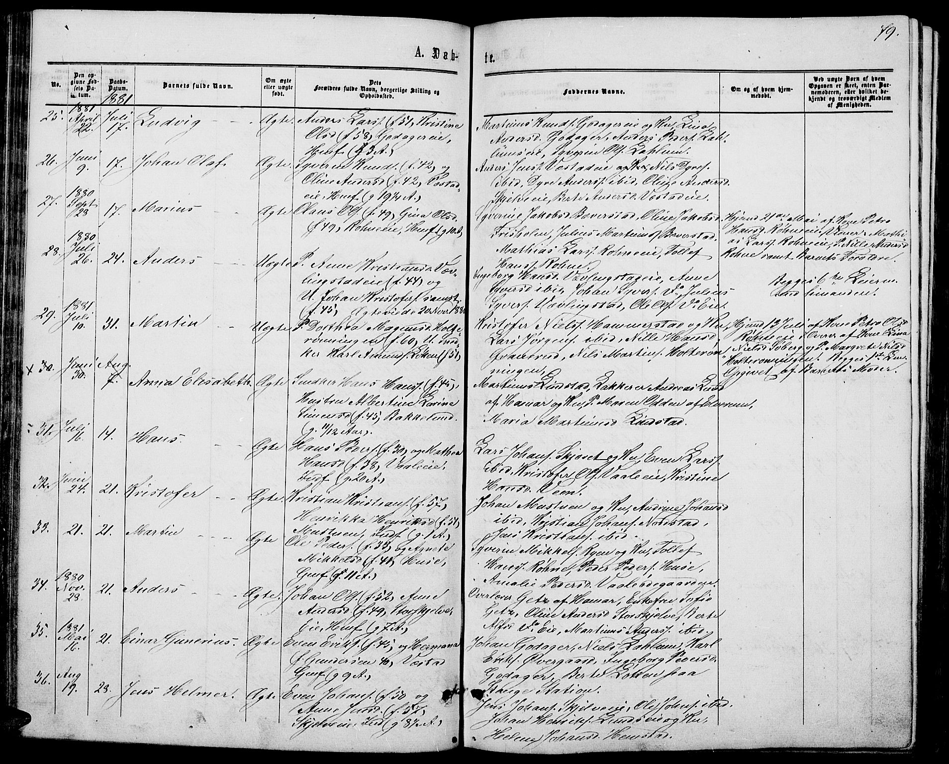 Stange prestekontor, SAH/PREST-002/L/L0006: Parish register (copy) no. 6, 1864-1882, p. 79