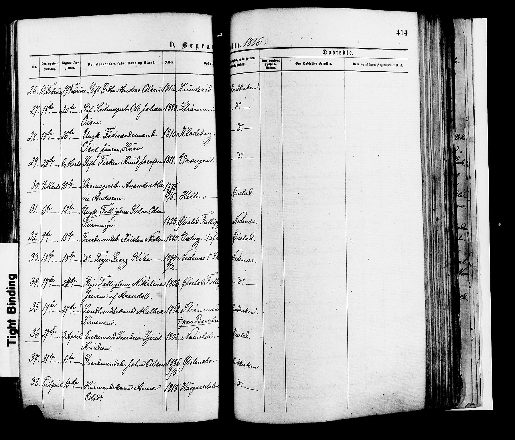 Øyestad sokneprestkontor, AV/SAK-1111-0049/F/Fa/L0016: Parish register (official) no. A 16, 1874-1886, p. 414