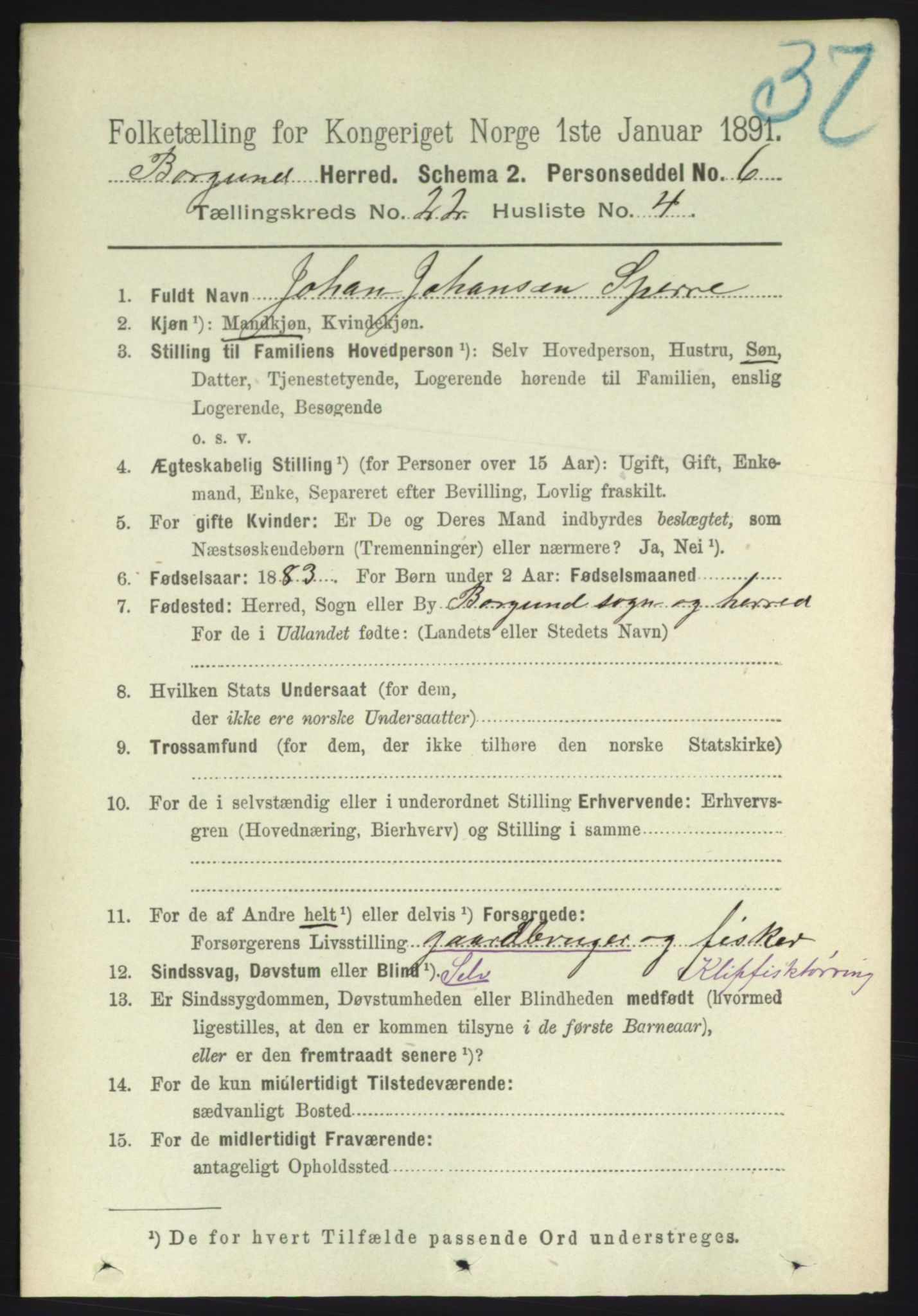 RA, 1891 census for 1531 Borgund, 1891, p. 6667