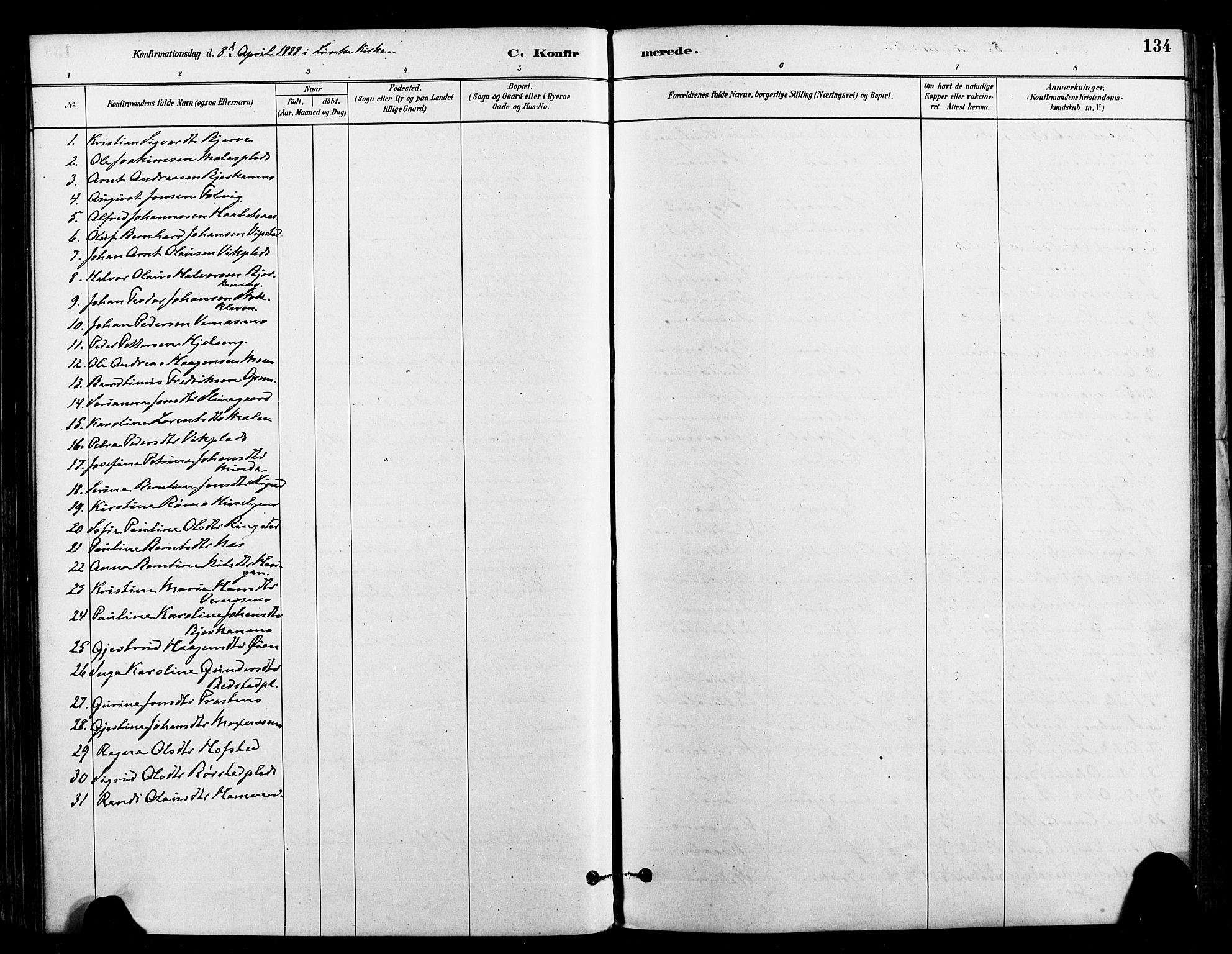 Ministerialprotokoller, klokkerbøker og fødselsregistre - Nord-Trøndelag, SAT/A-1458/709/L0077: Parish register (official) no. 709A17, 1880-1895, p. 134