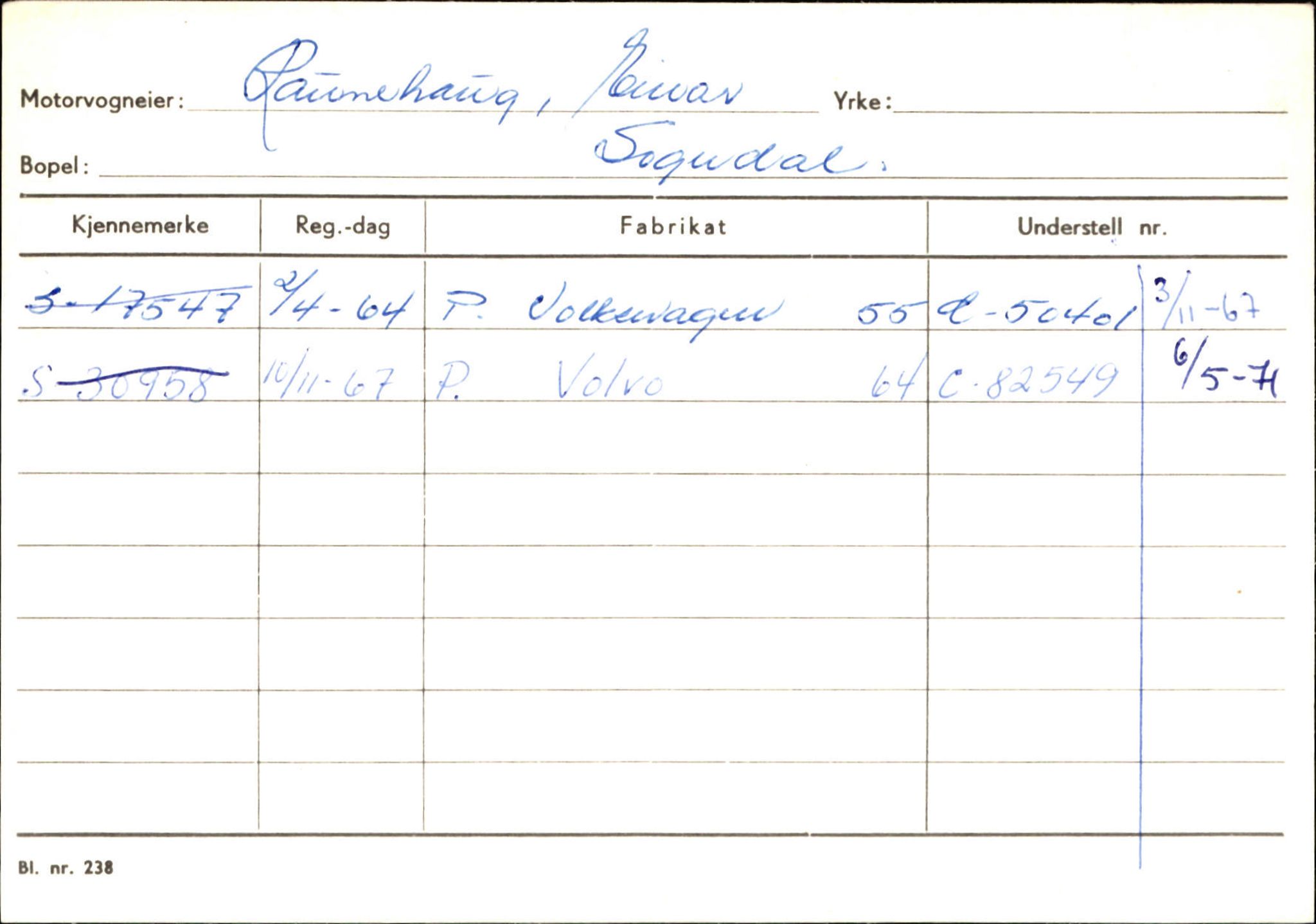 Statens vegvesen, Sogn og Fjordane vegkontor, SAB/A-5301/4/F/L0124: Eigarregister Sogndal A-U, 1945-1975, p. 1989