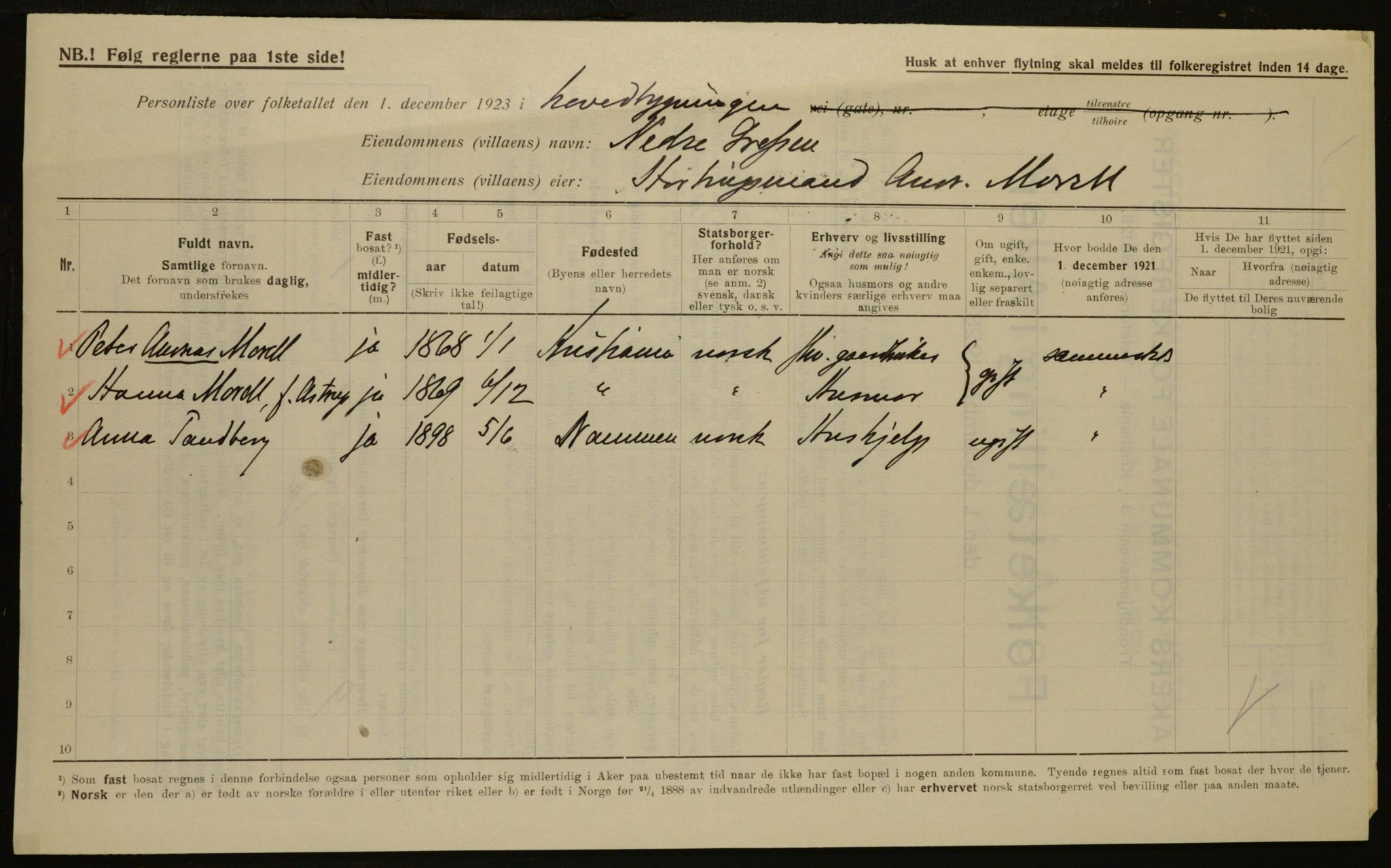 , Municipal Census 1923 for Aker, 1923, p. 15544