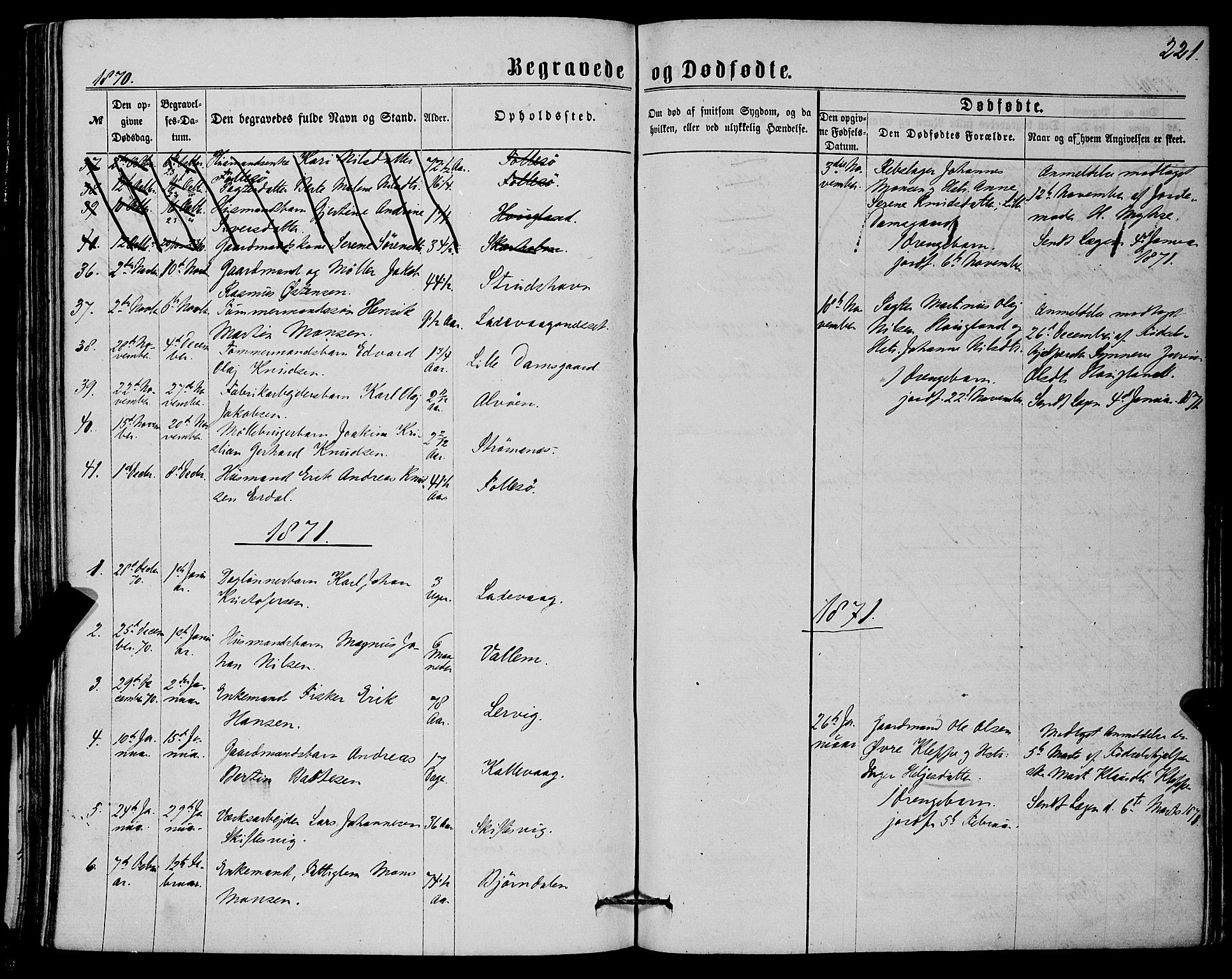 Askøy Sokneprestembete, SAB/A-74101/H/Ha/Haa/Haaa/L0009: Parish register (official) no. A 9, 1863-1877, p. 221