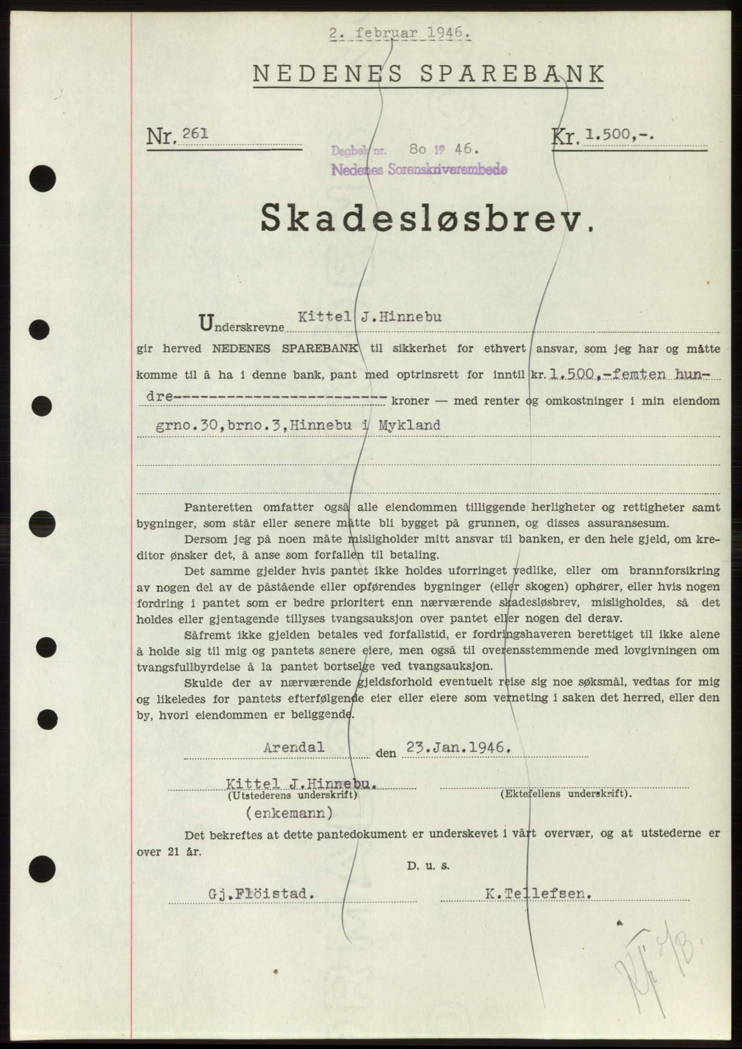 Nedenes sorenskriveri, SAK/1221-0006/G/Gb/Gbb/L0003: Mortgage book no. B3b, 1946-1946, Diary no: : 80/1946
