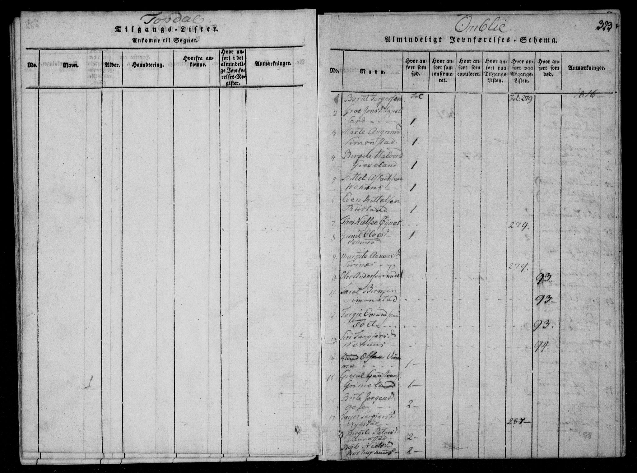 Åmli sokneprestkontor, SAK/1111-0050/F/Fa/Fac/L0006: Parish register (official) no. A 6, 1816-1829, p. 323