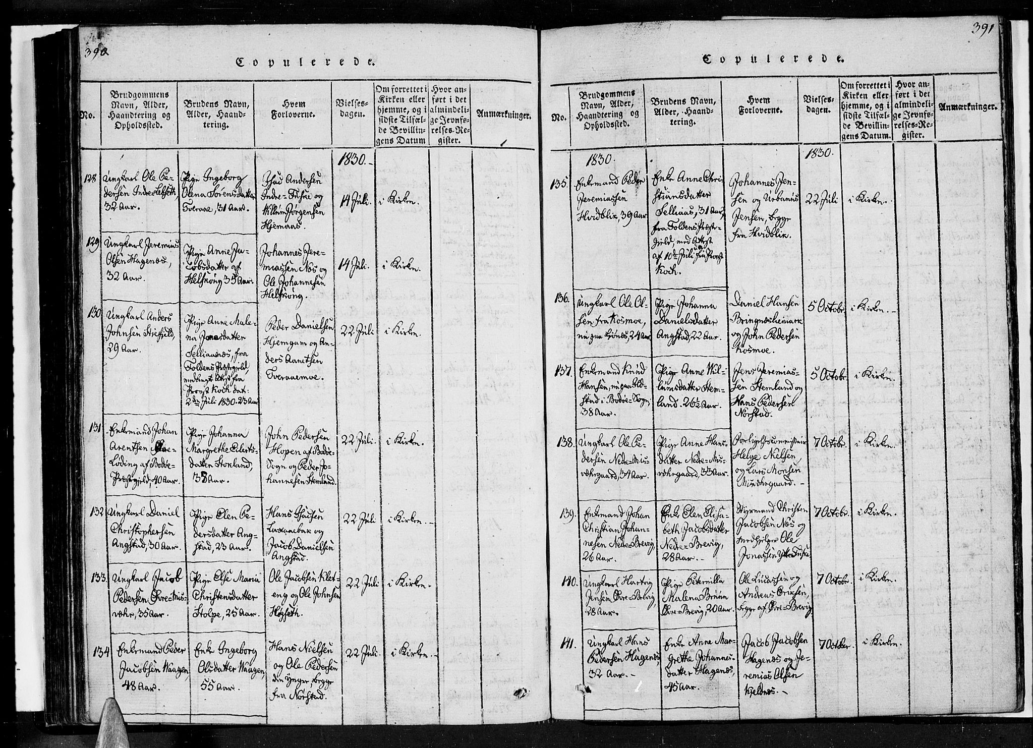 Ministerialprotokoller, klokkerbøker og fødselsregistre - Nordland, SAT/A-1459/852/L0736: Parish register (official) no. 852A06, 1820-1833, p. 390-391
