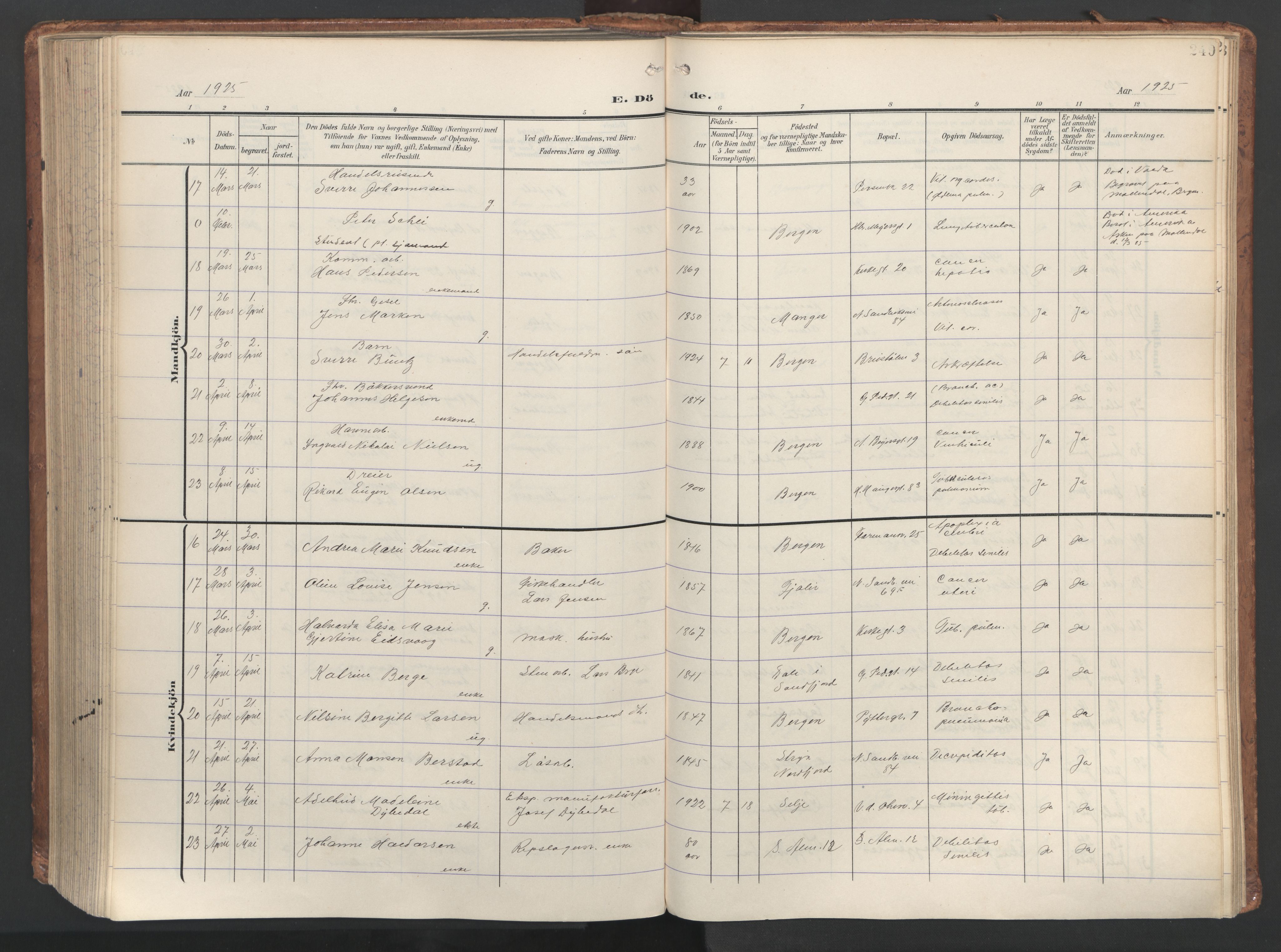 Sandviken Sokneprestembete, SAB/A-77601/H/Ha/L0019: Parish register (official) no. E 2, 1905-1933, p. 240