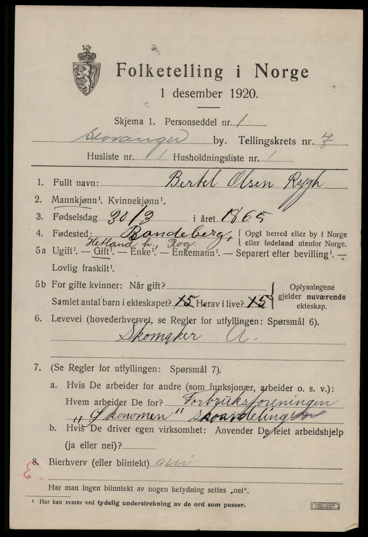 SAST, 1920 census for Stavanger, 1920, p. 44788