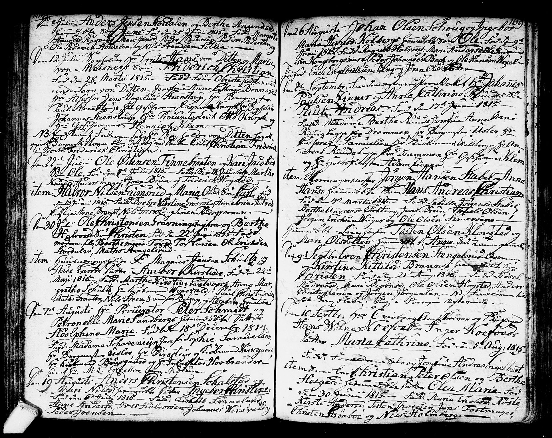 Kongsberg kirkebøker, SAKO/A-22/F/Fa/L0007: Parish register (official) no. I 7, 1795-1816, p. 169