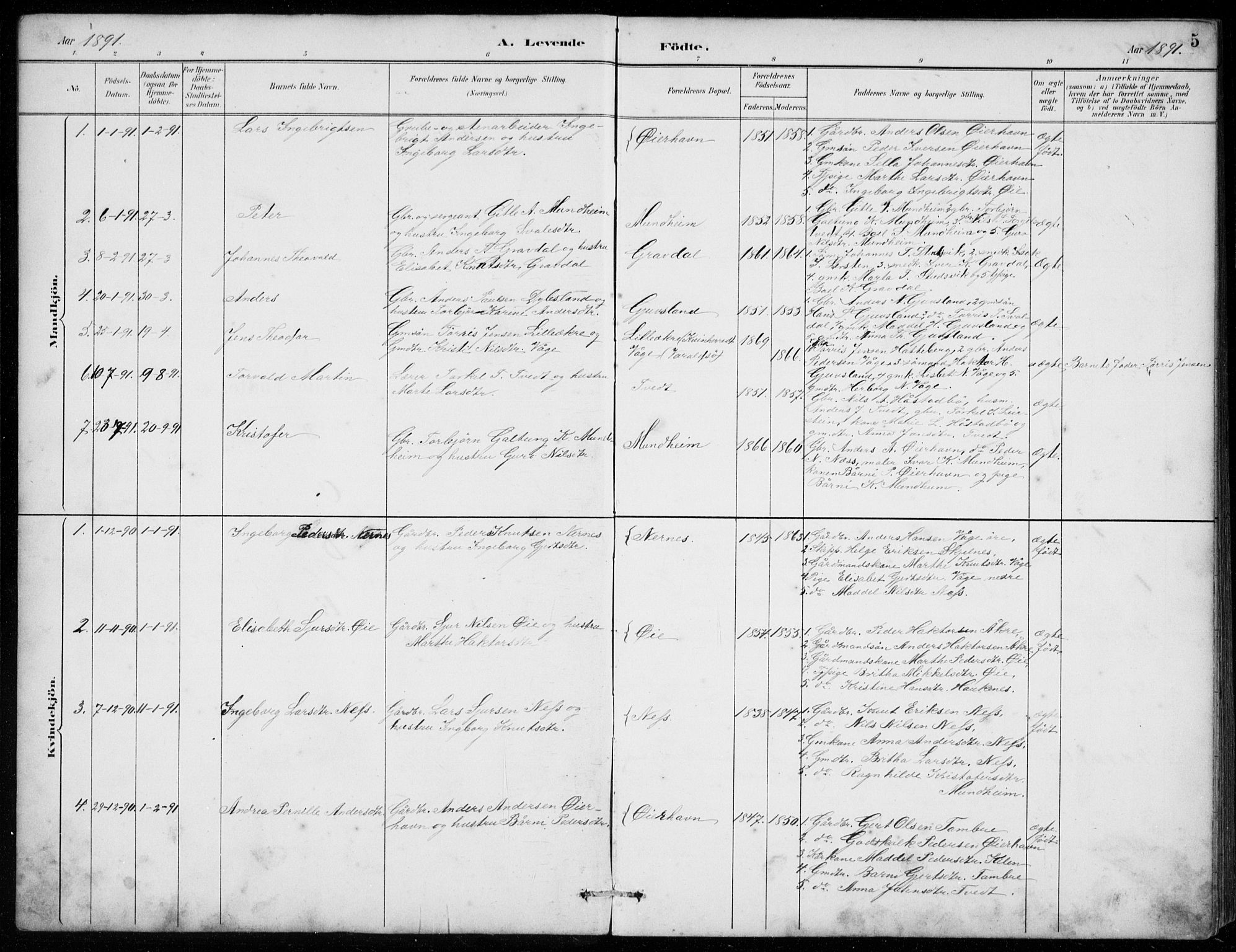 Strandebarm sokneprestembete, SAB/A-78401/H/Hab: Parish register (copy) no. C  1, 1891-1913, p. 5