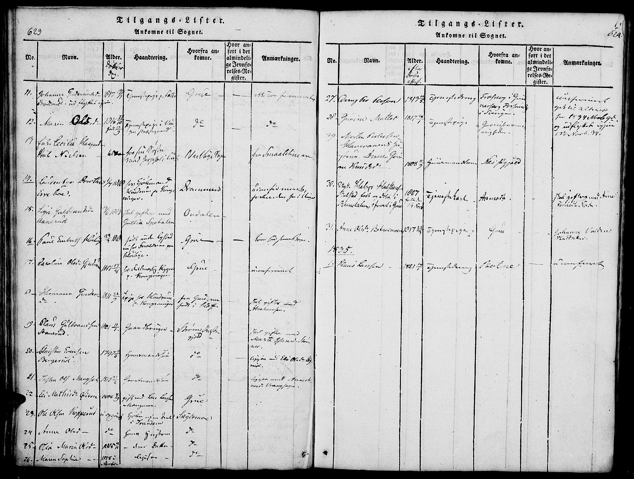 Vinger prestekontor, AV/SAH-PREST-024/H/Ha/Haa/L0006: Parish register (official) no. 6, 1814-1825, p. 623-624