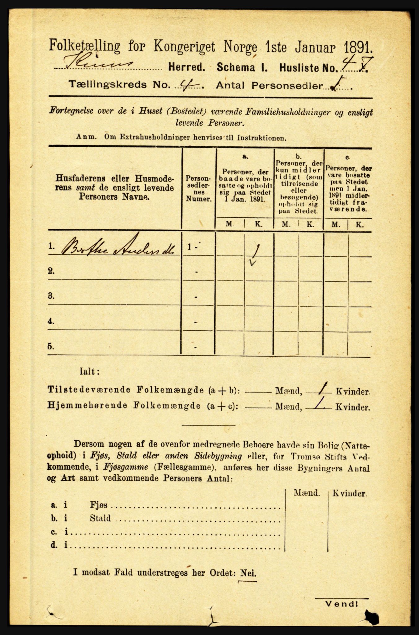RA, 1891 census for 1437 Kinn, 1891, p. 1302