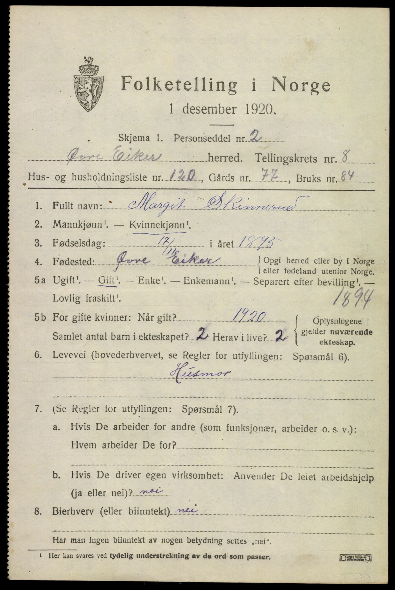 SAKO, 1920 census for Øvre Eiker, 1920, p. 15330