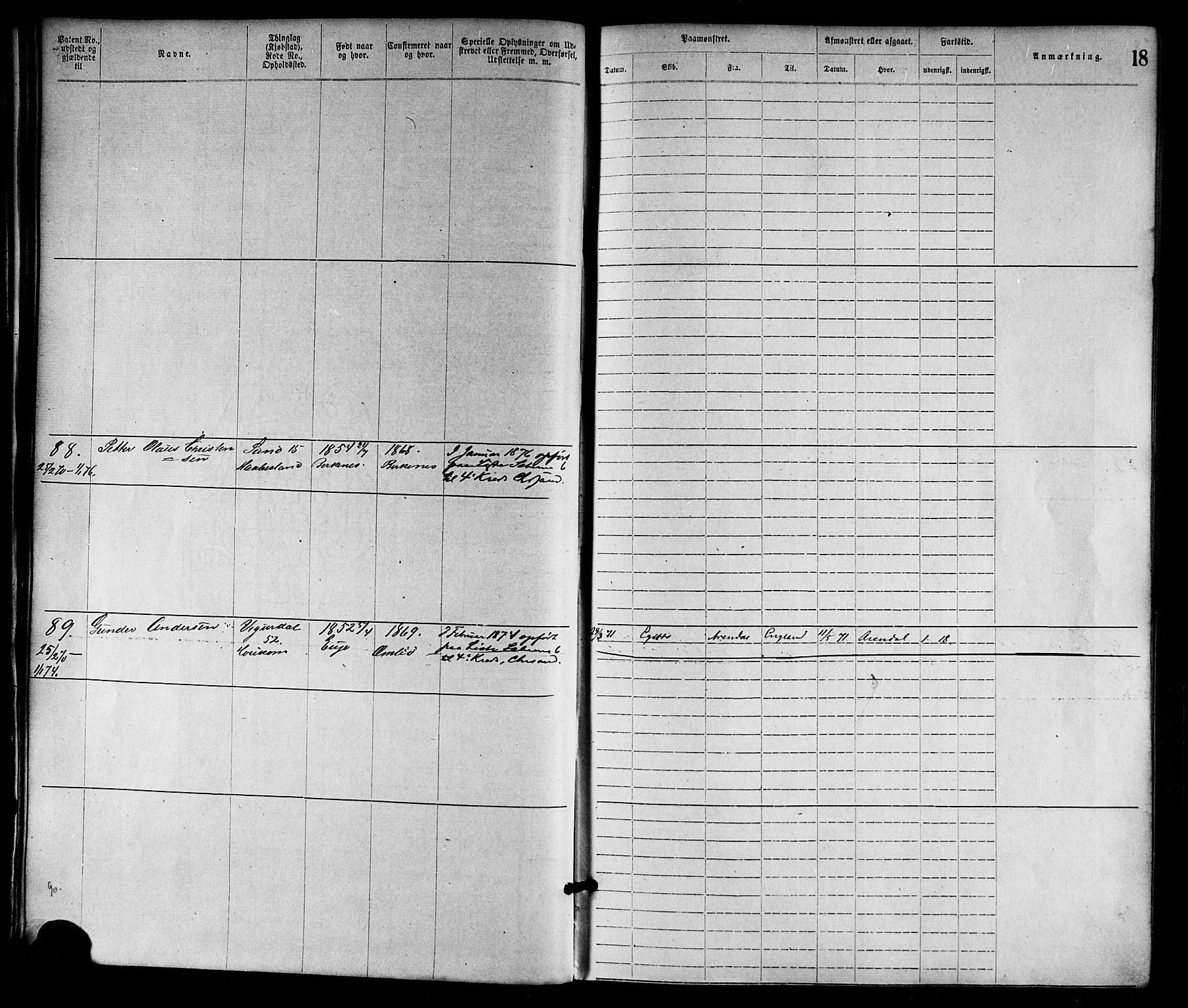 Lillesand mønstringskrets, SAK/2031-0014/F/Fa/L0004: Annotasjonsrulle nr 1-1920 med register, G-1, 1869-1891, p. 38