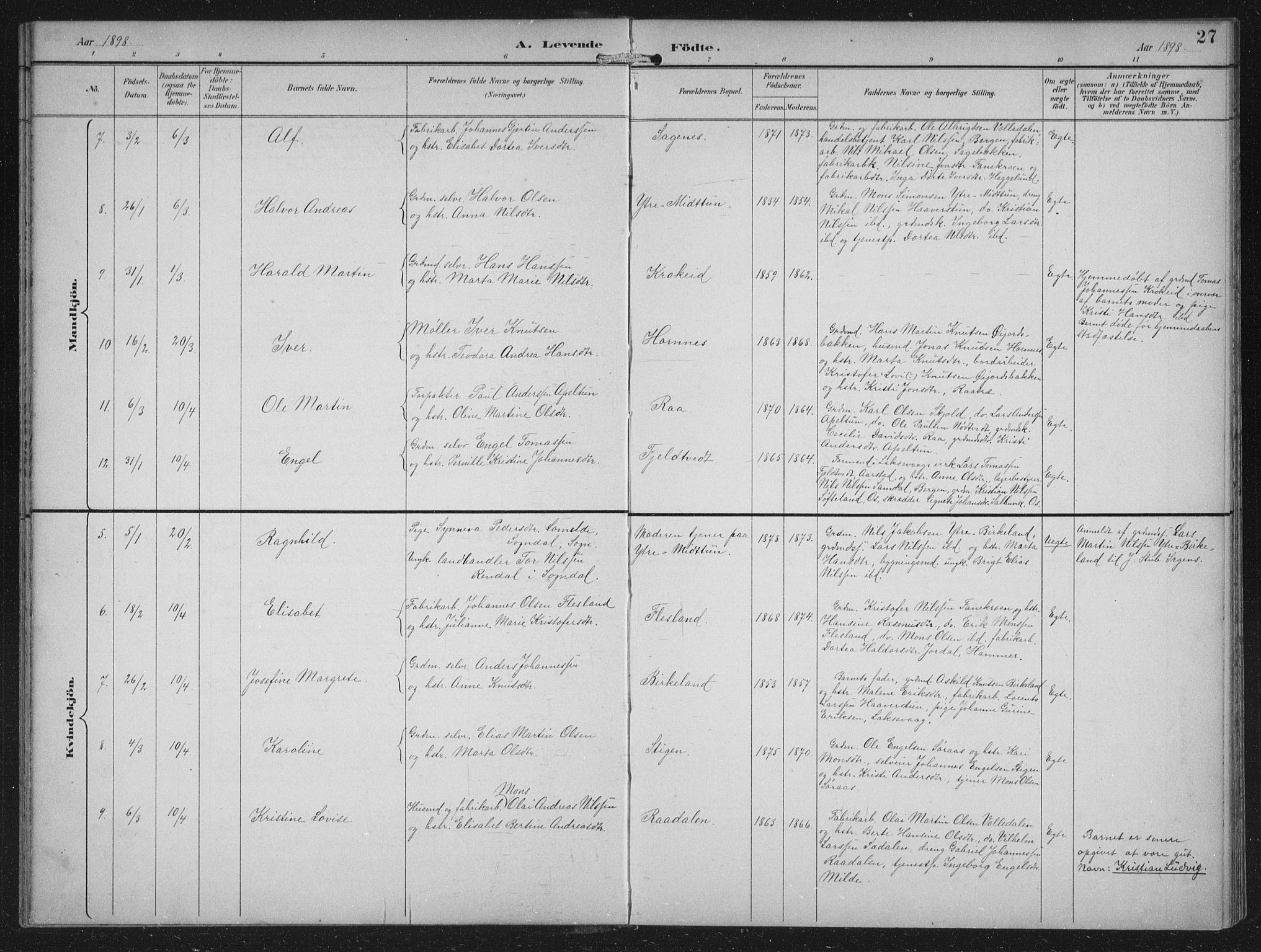 Fana Sokneprestembete, AV/SAB-A-75101/H/Hab/Haba/L0003: Parish register (copy) no. A 3, 1895-1902, p. 27