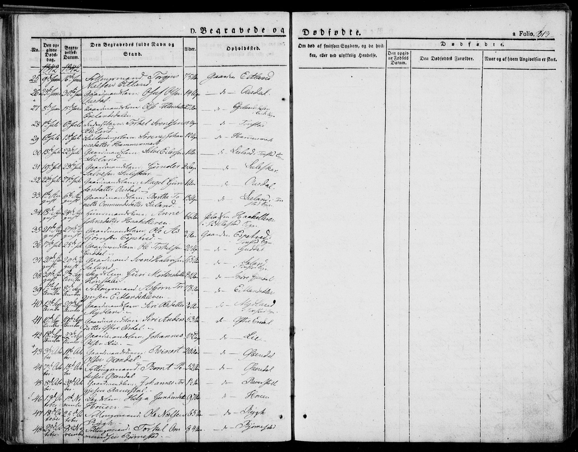 Bakke sokneprestkontor, AV/SAK-1111-0002/F/Fa/Faa/L0004: Parish register (official) no. A 4, 1834-1846, p. 313