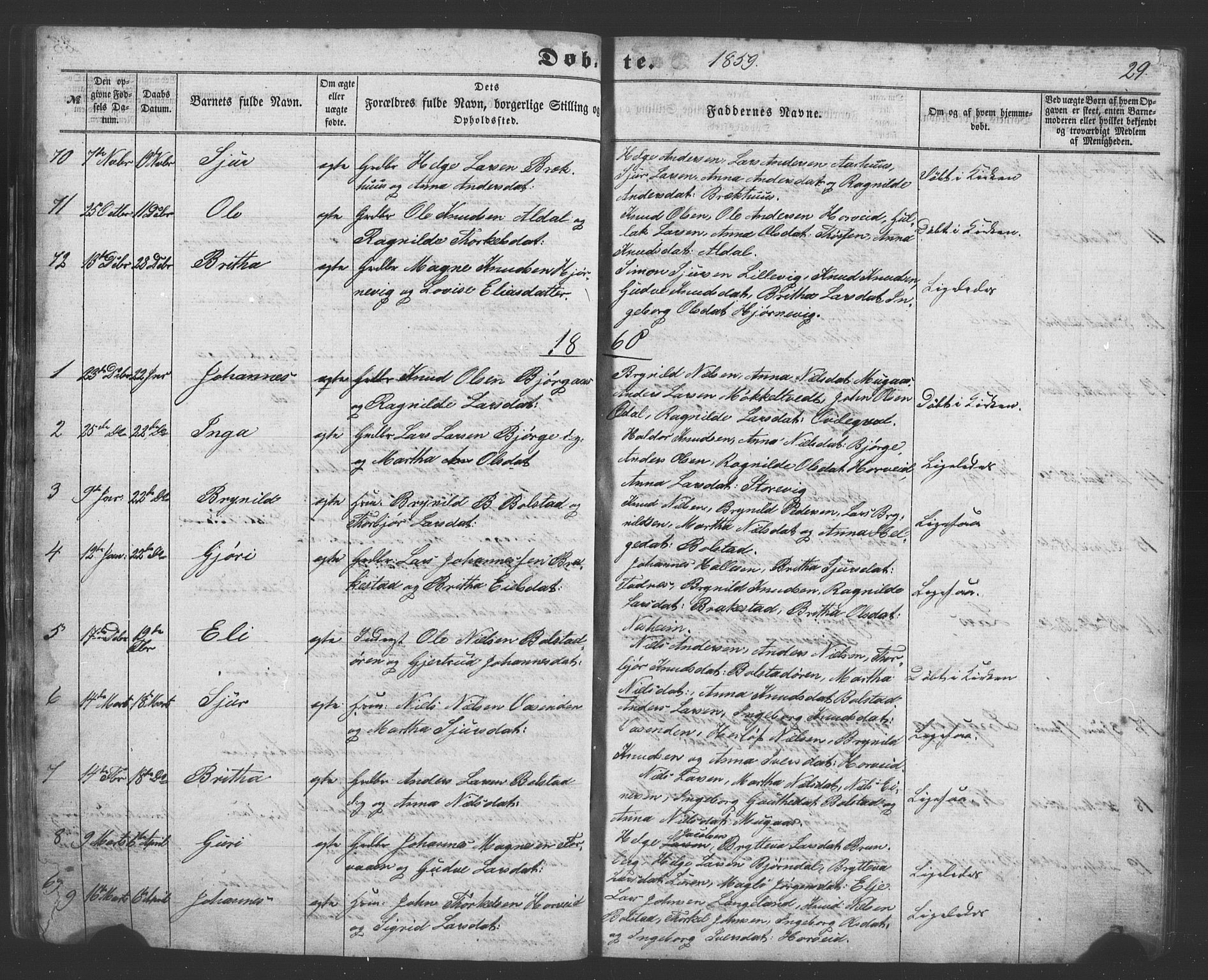 Evanger sokneprestembete, AV/SAB-A-99924: Parish register (copy) no. A 1, 1855-1864, p. 29