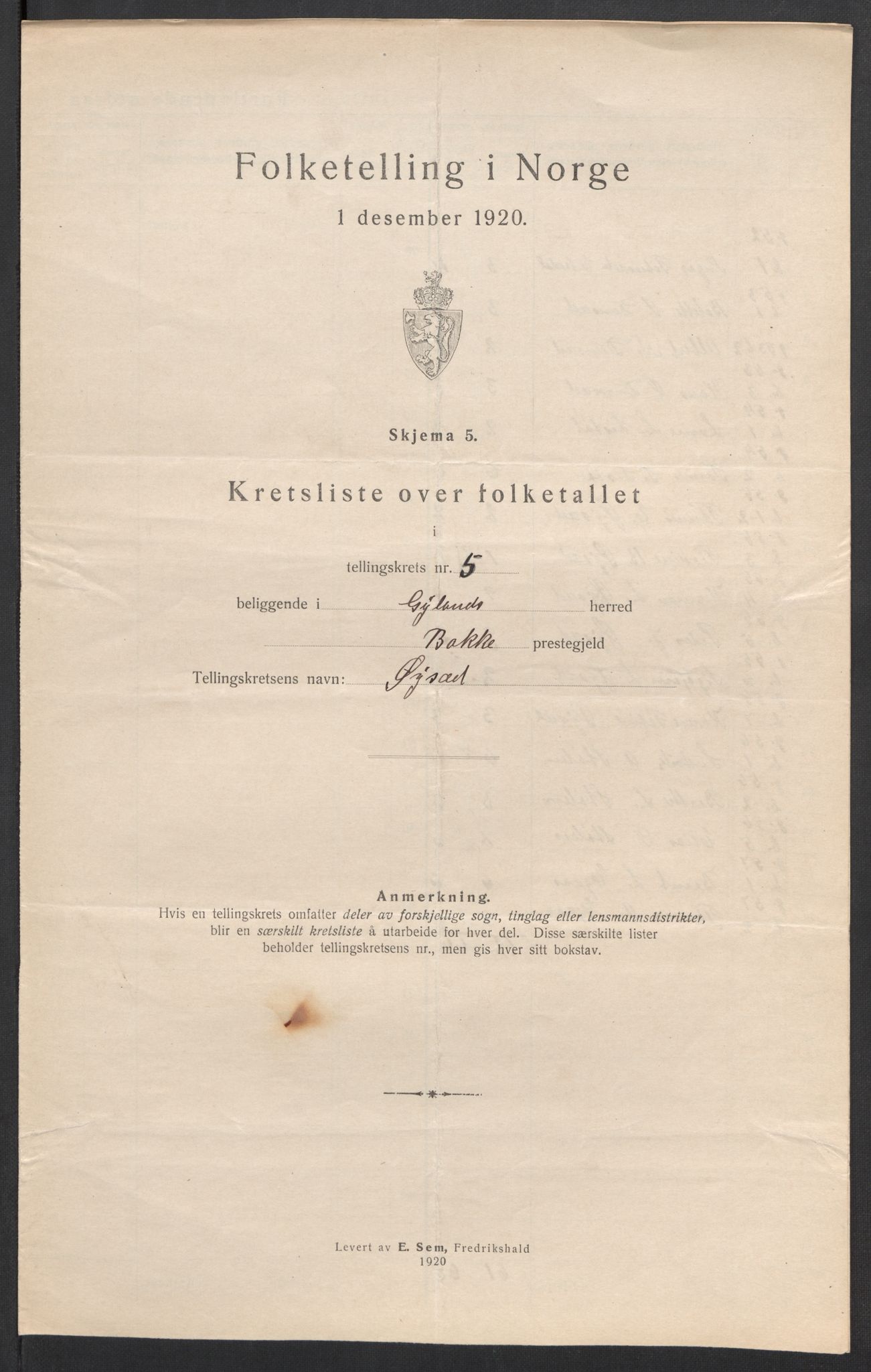 SAK, 1920 census for Gyland, 1920, p. 24