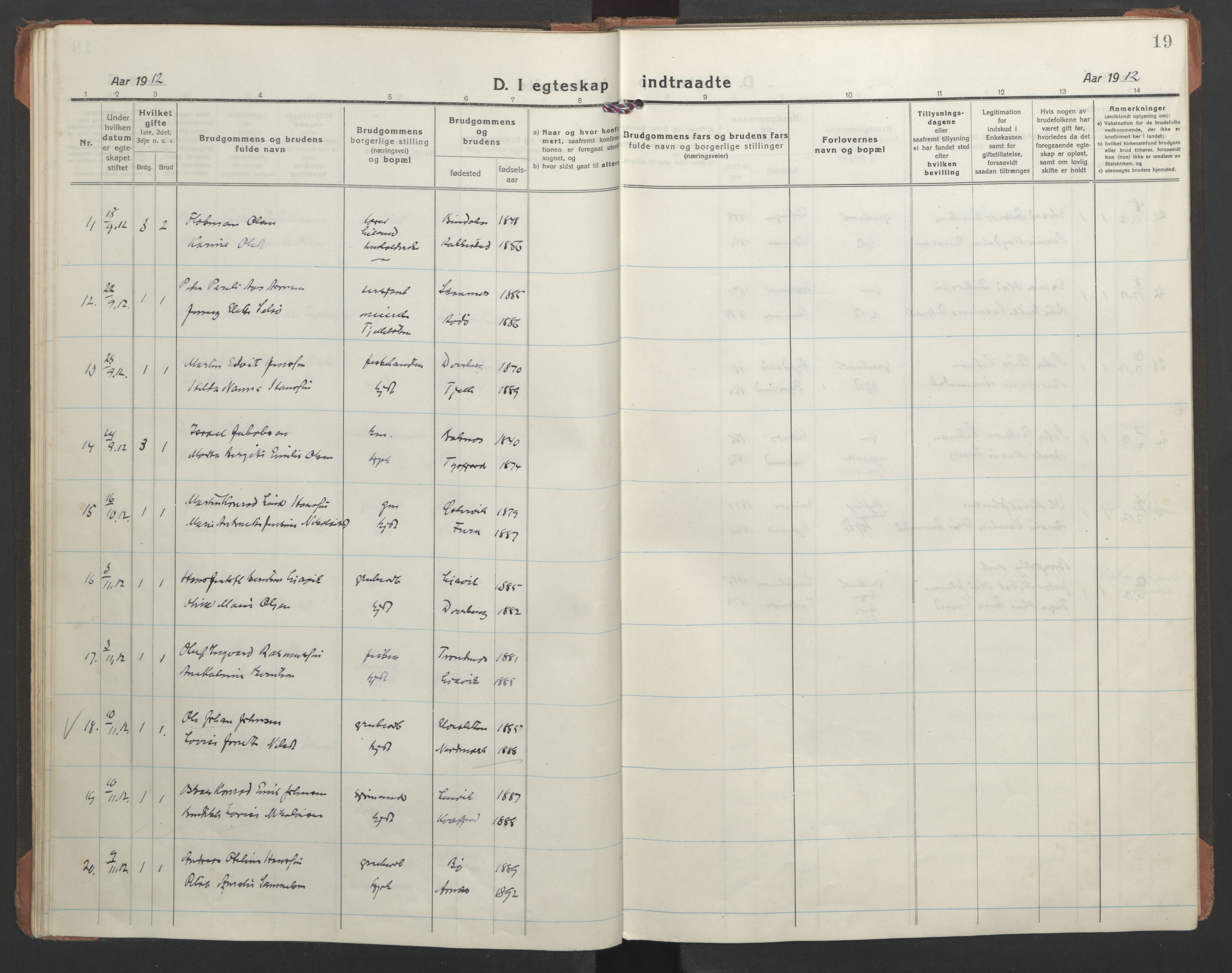 Ministerialprotokoller, klokkerbøker og fødselsregistre - Nordland, AV/SAT-A-1459/863/L0902: Parish register (official) no. 863A14, 1906-1937, p. 19