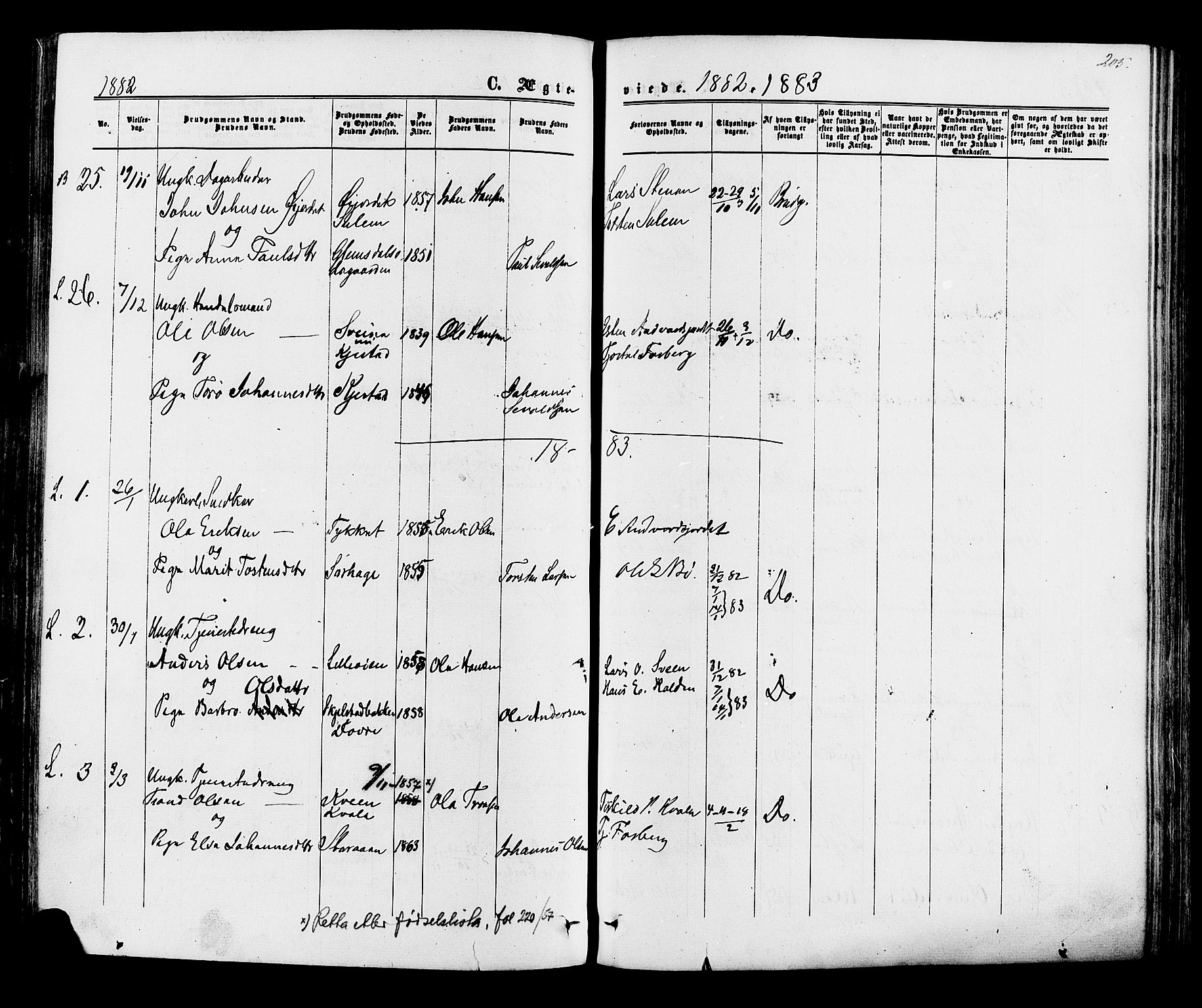 Lom prestekontor, SAH/PREST-070/K/L0007: Parish register (official) no. 7, 1863-1884, p. 205