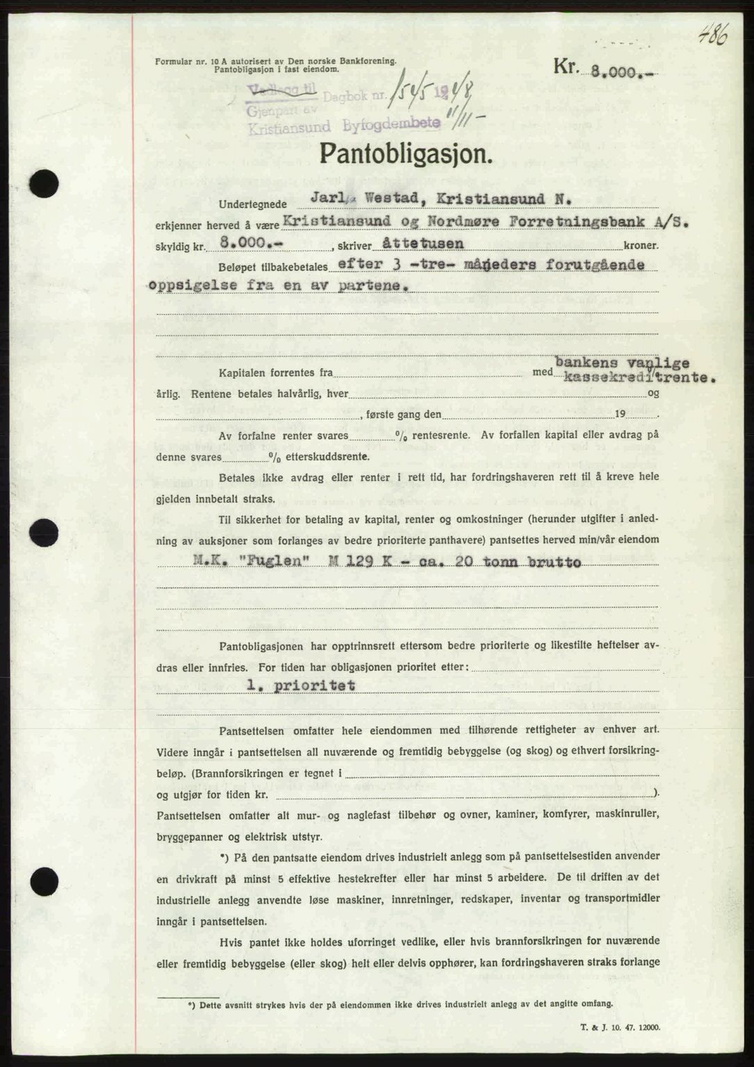 Kristiansund byfogd, AV/SAT-A-4587/A/27: Mortgage book no. 44, 1947-1948, Diary no: : 1545/1948