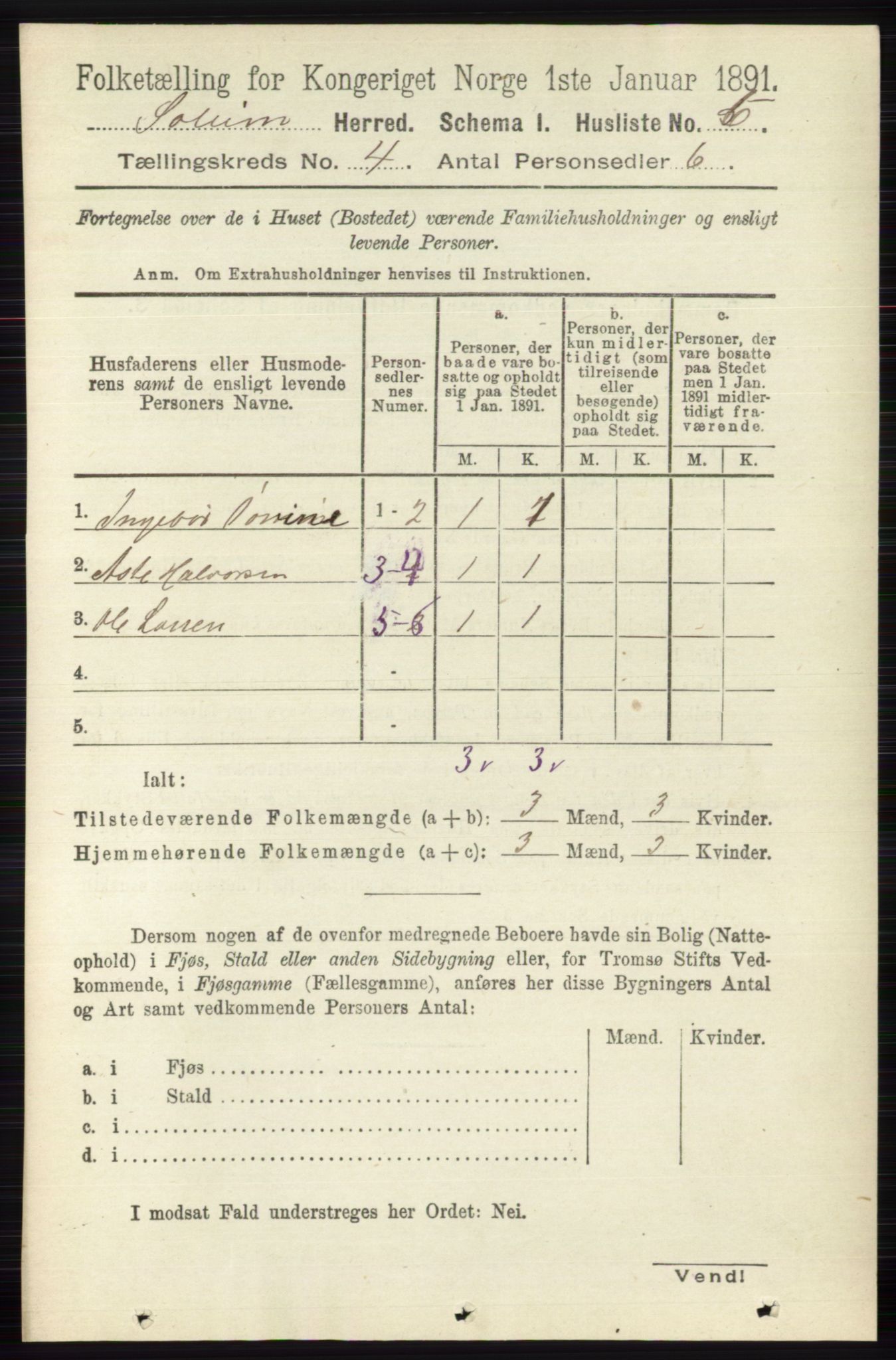 RA, 1891 census for 0818 Solum, 1891, p. 593